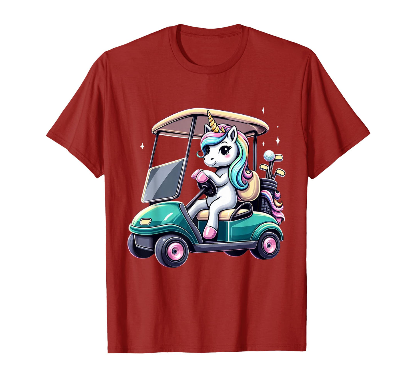 Unicorn Riding Golf Cart Boys Girls Women Kids Teens Rainbow T-Shirt