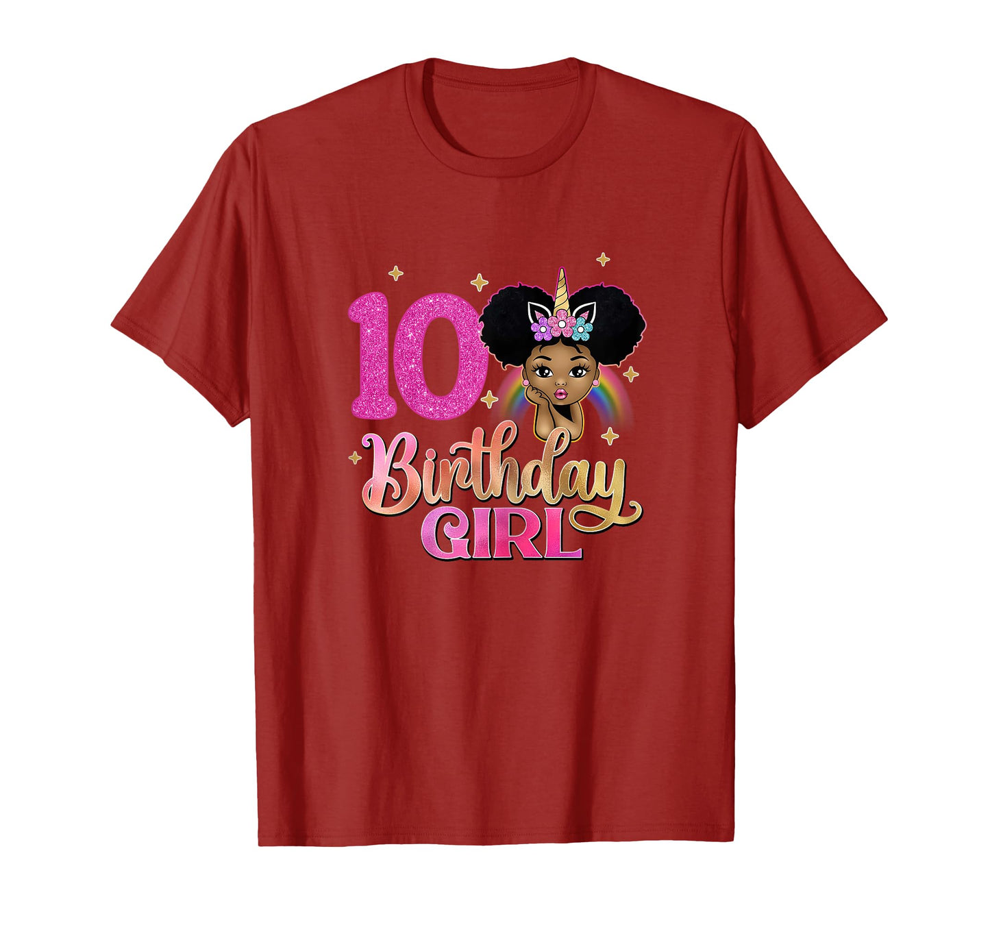 10th Birthday Girl Afro Melanin Unicorn Princess 10 Yrs Old T-Shirt
