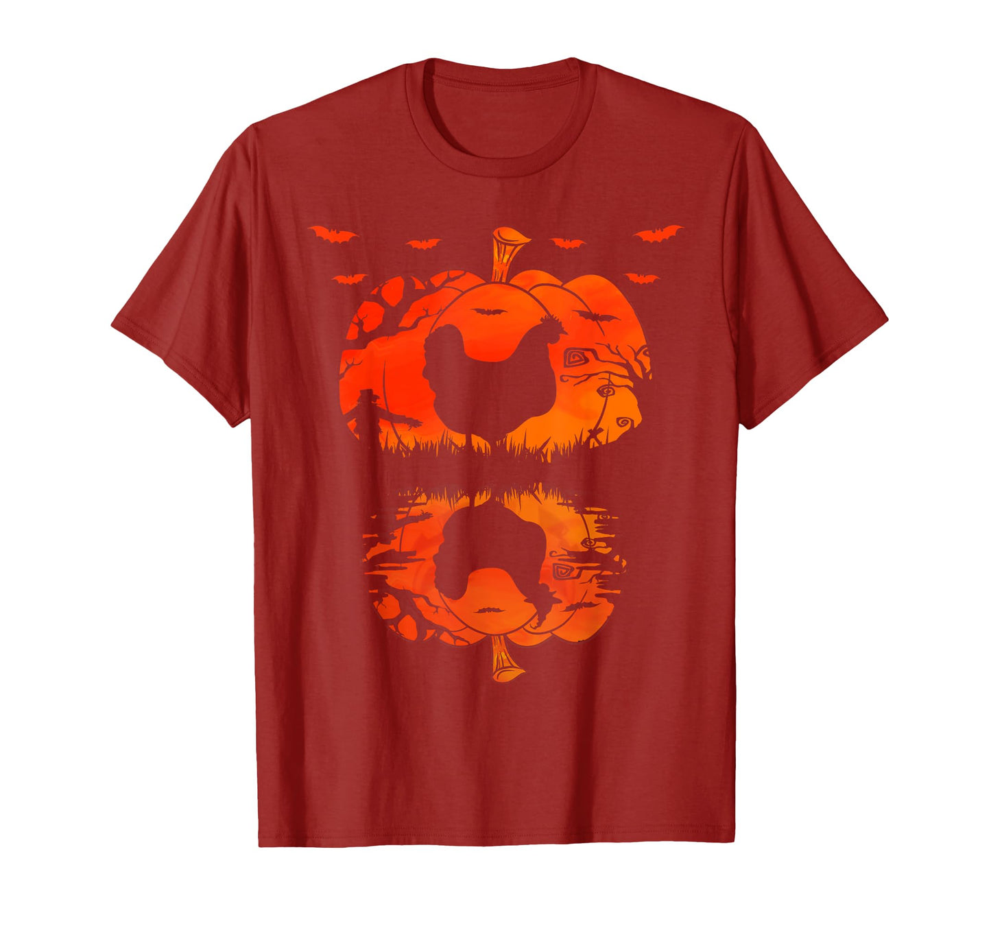 Chicken Silhouette Pumpkin Halloween Funny Chicken Witch T-Shirt