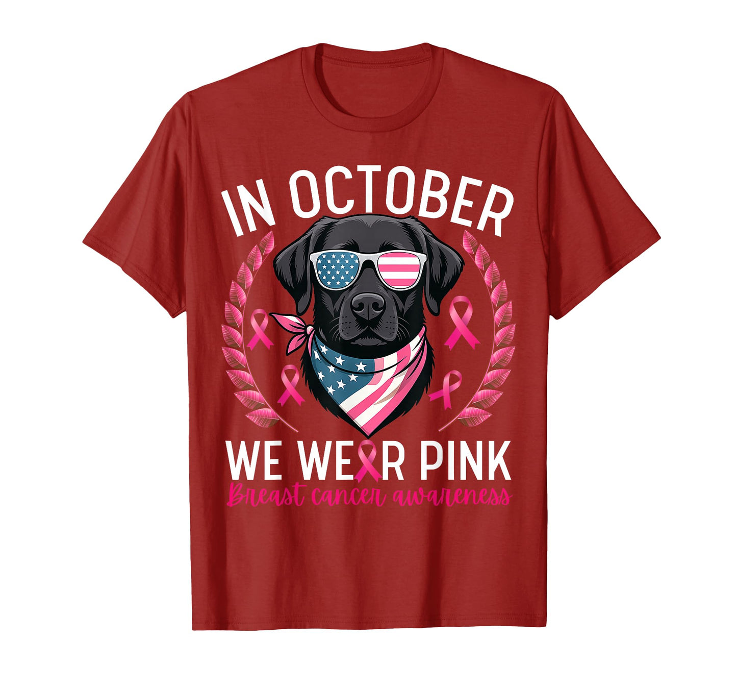 Labrador USA Flag Patriotic Dog Breast Cancer Awareness T-Shirt