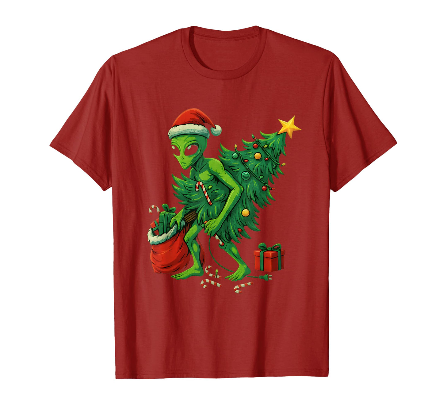 Alien Christmas Tree Lights Xmas Gifts Boys Men T-Shirt