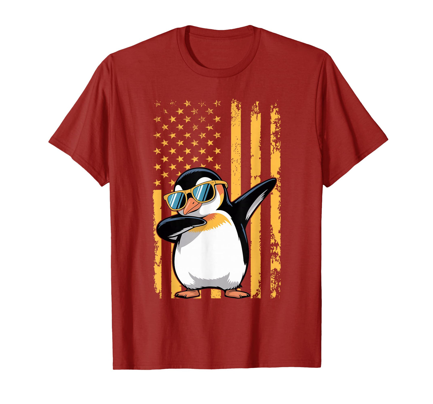 Graphic Penguin Retro American Flag Funny Penguin Lovers T-Shirt