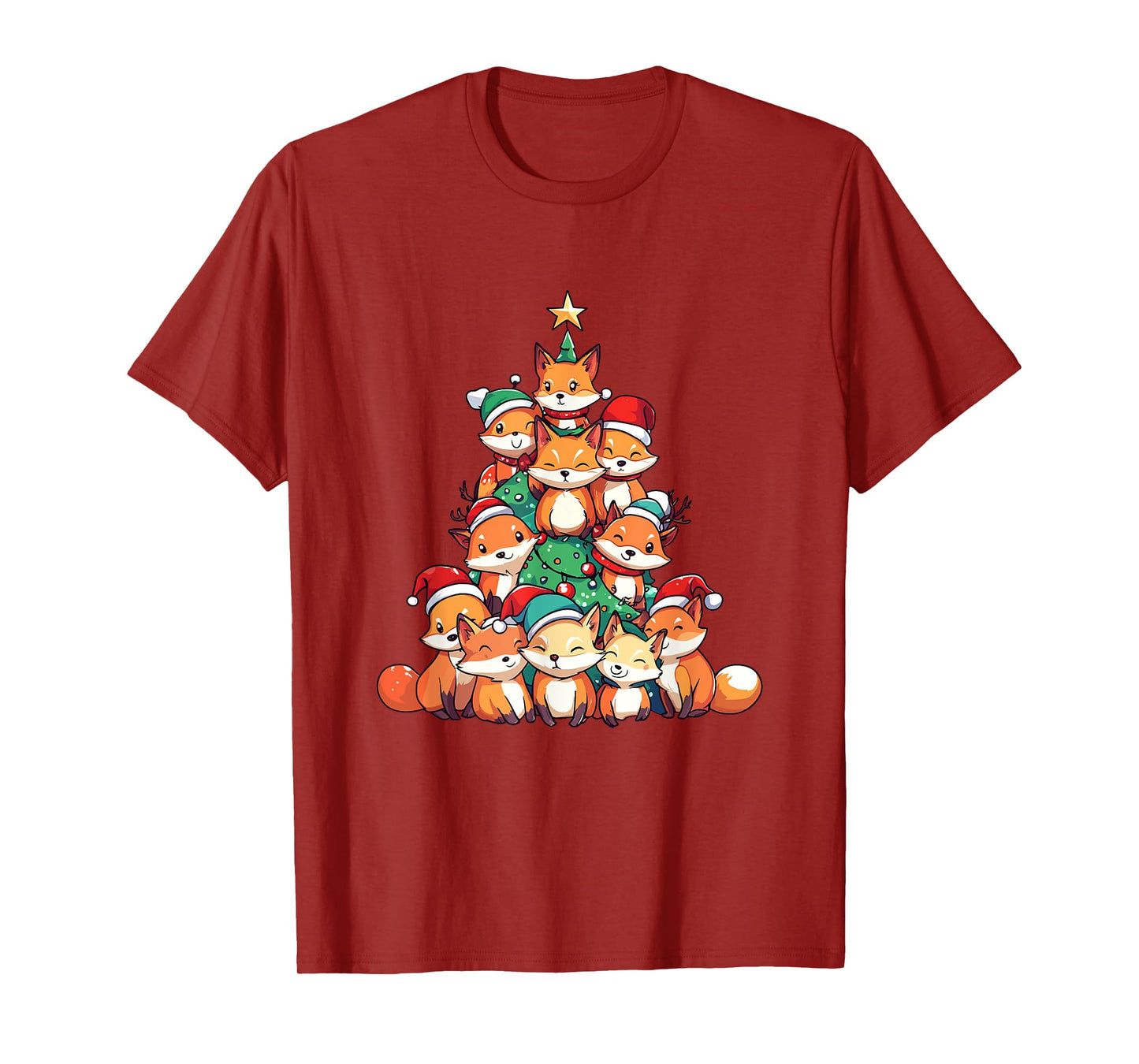 Fox Christmas Tree Xmas Girls Boys Funny Santa T-Shirt