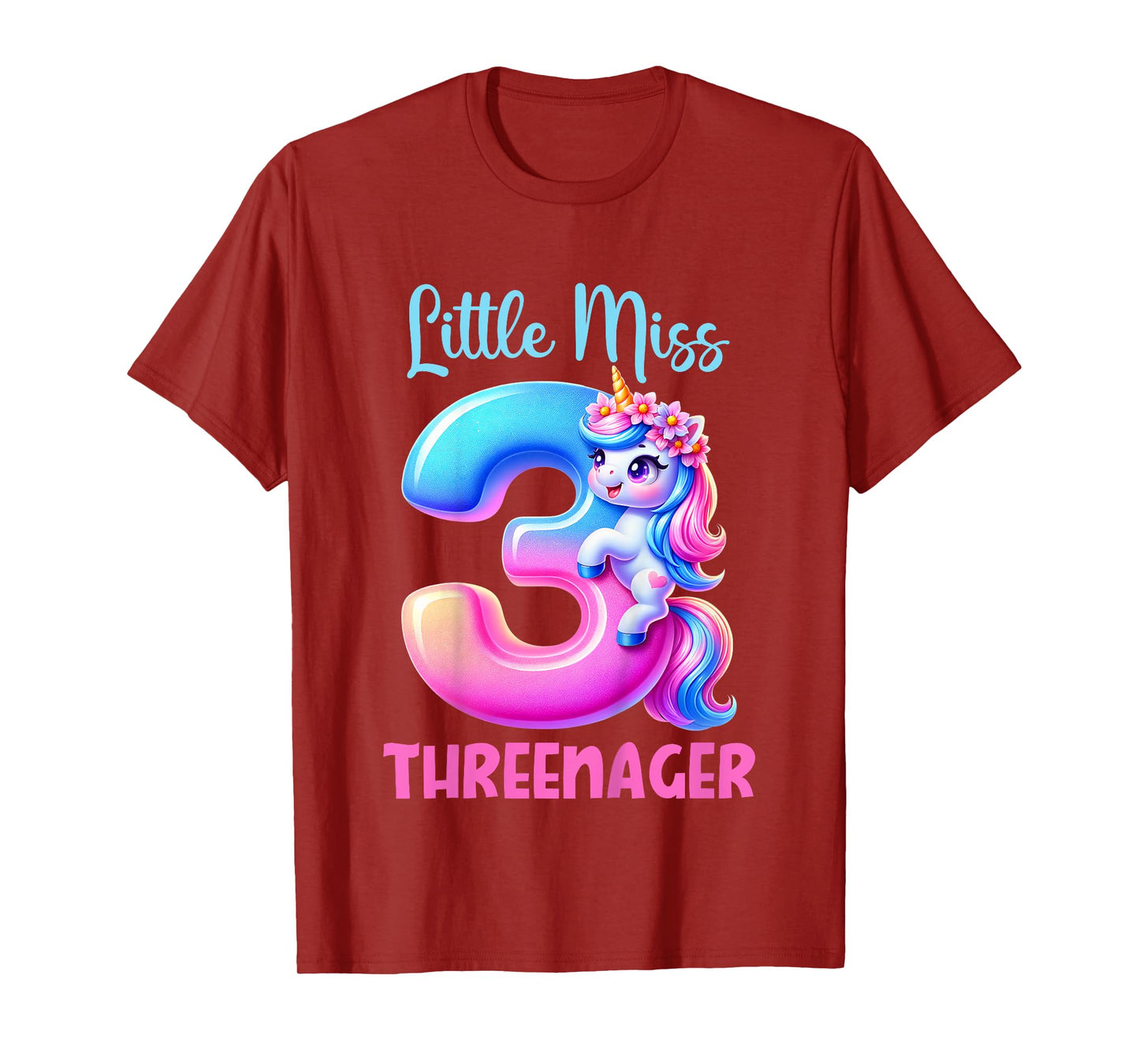 Little Miss Threenager Three 3rd Birthday Girls 3 Years T-Shirt
