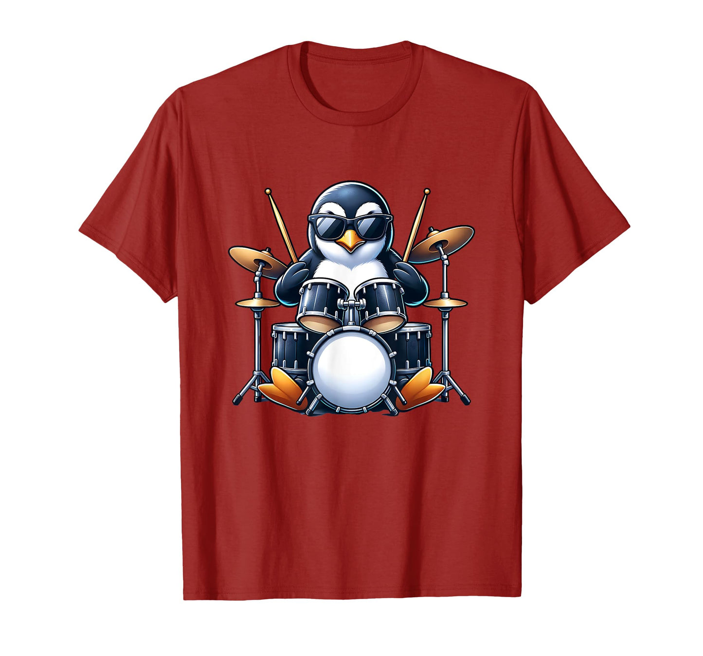 Penguin Playing Drums Rock Band Musician Funny Winter Theme T-Shirt