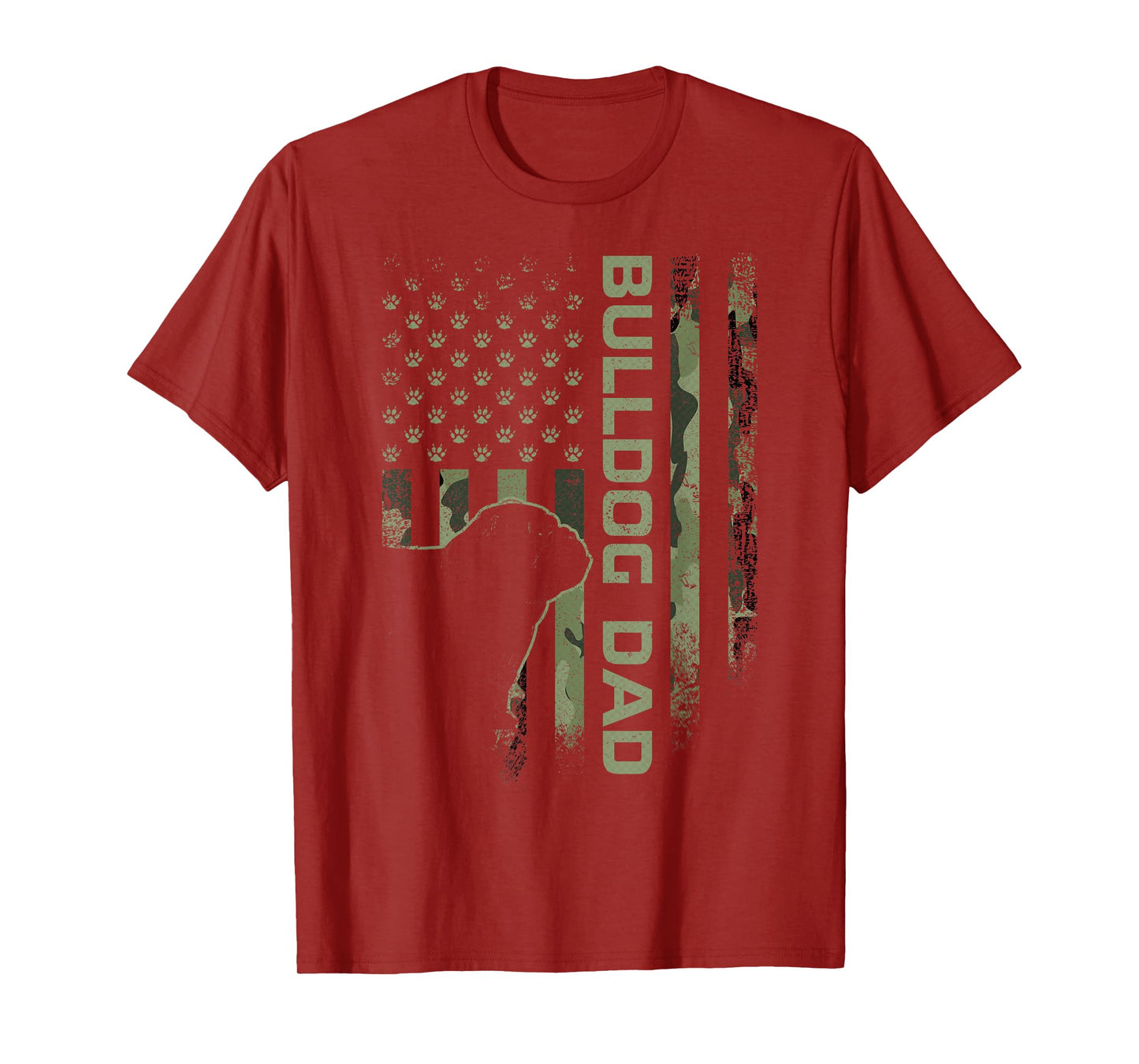 Vintage USA Camo Flag Proud English Bulldog Dad Silhouette T-Shirt for Men Women