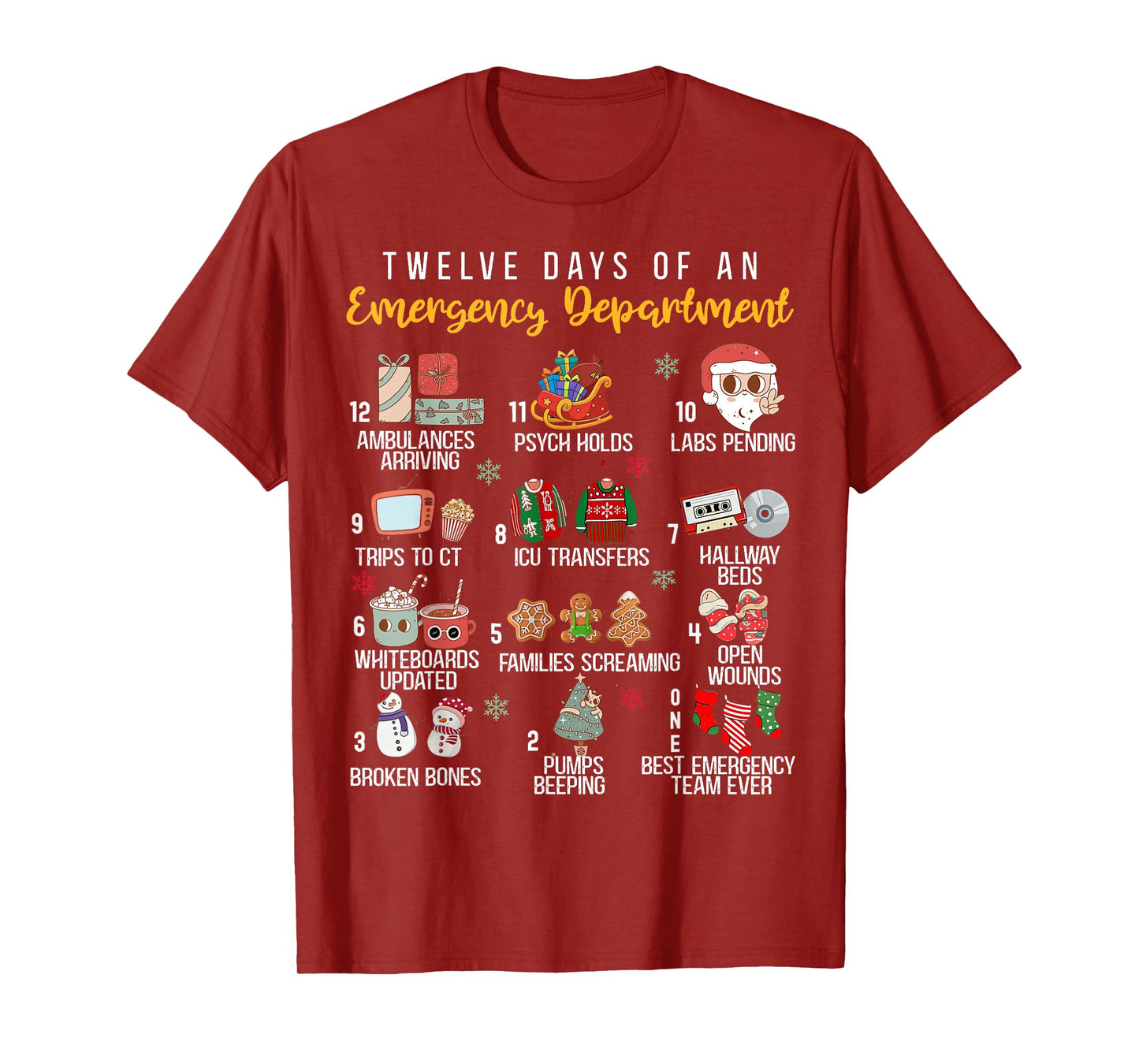 12 Days Of An Emergency Department, ER Nurse Christmas T-Shirt