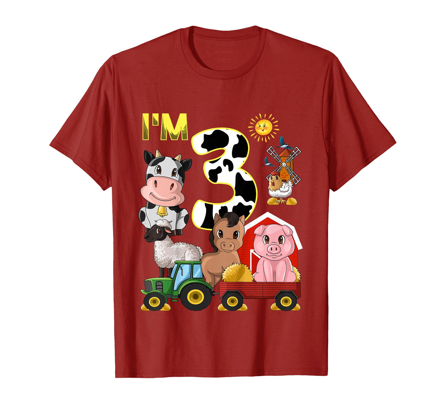 Farm Animals Tractor 3rd Birthday 3 Year Old Birthday Party T-Shirt