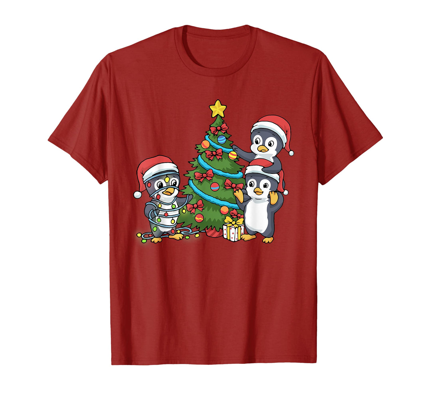 Kids Christmas Penguin Tshirt Christmas Tree Lights Baubles T-Shirt