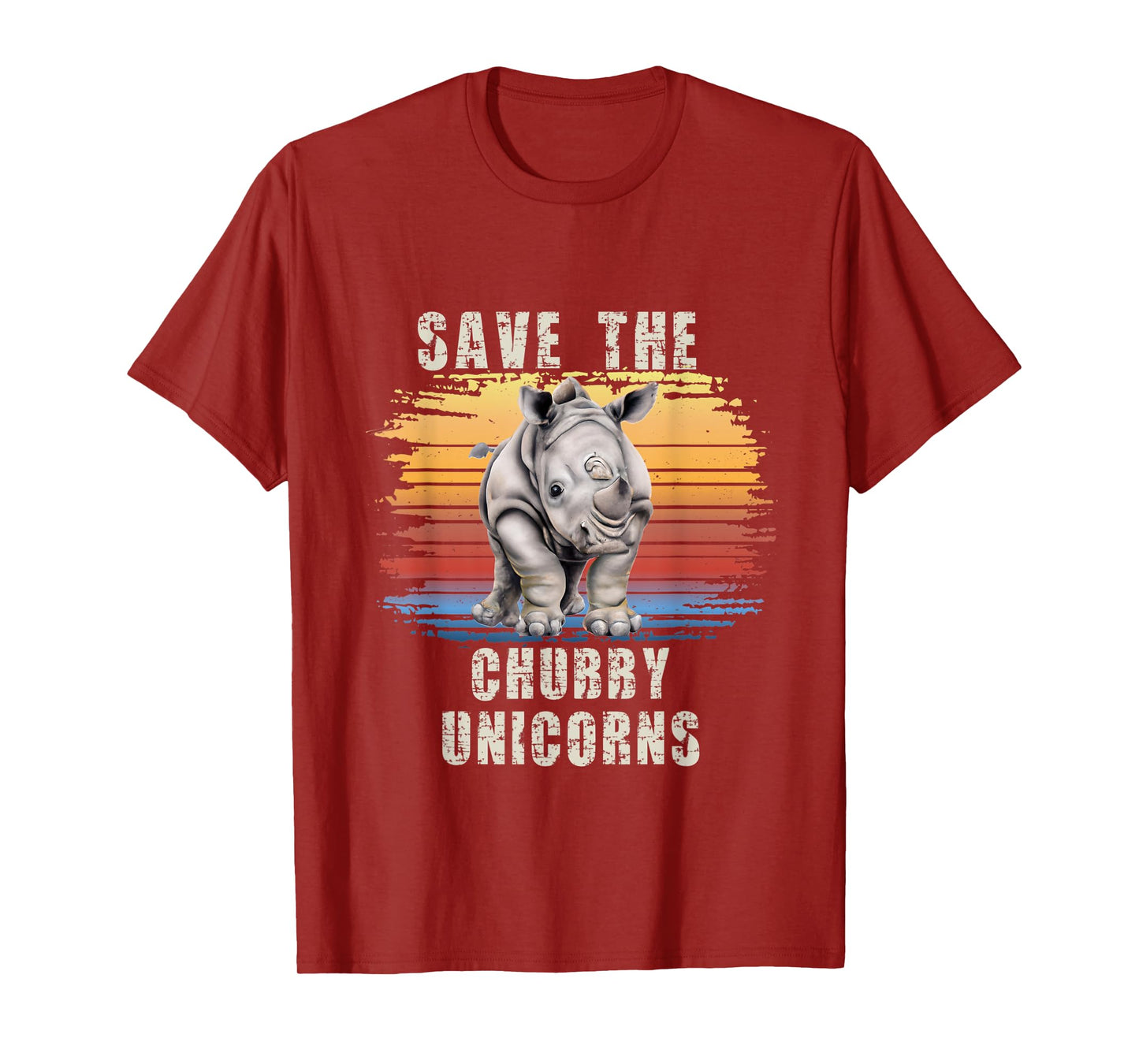 Save The Chubby Unicorns Retro Sunset Rhino Funny T-Shirt