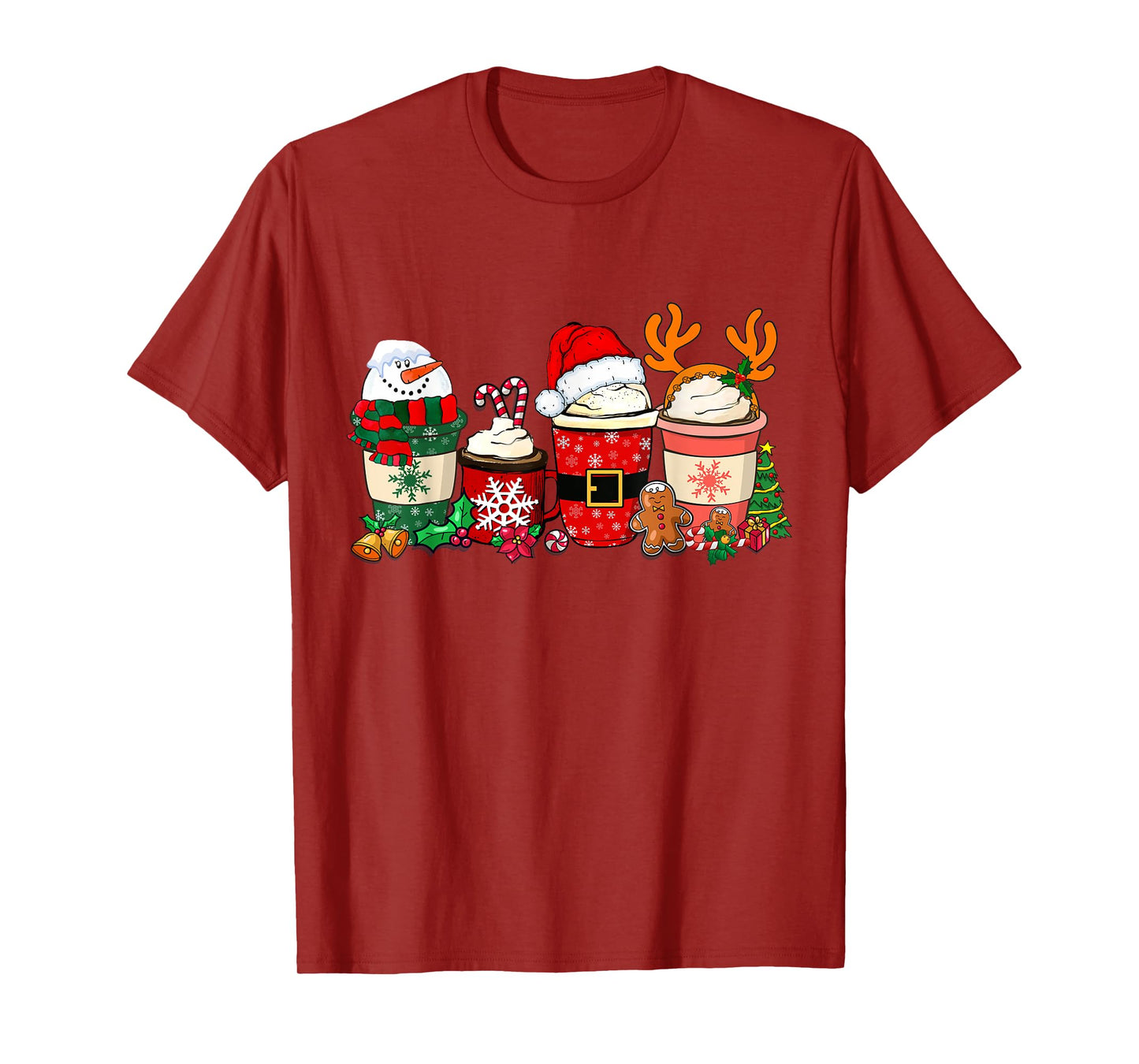 Cute Christmas Coffee Shirt Snowman Deer Santa Coffee Xmas T-Shirt
