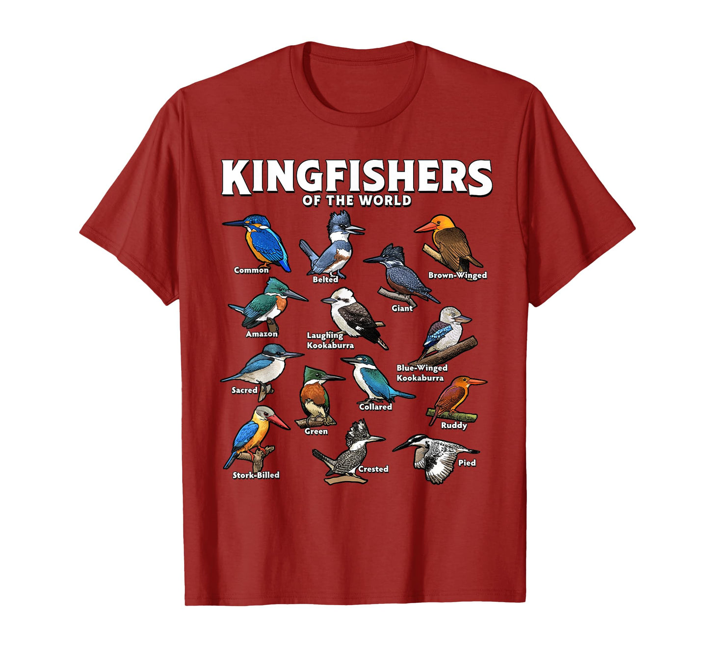 Kingfishers of the World Bird Species Ornithology Art T-Shirt