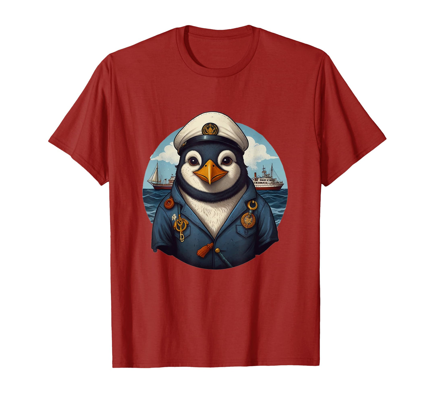 Penguin Captain Sailor on High Seas Coast Ship Anchor T-Shirt