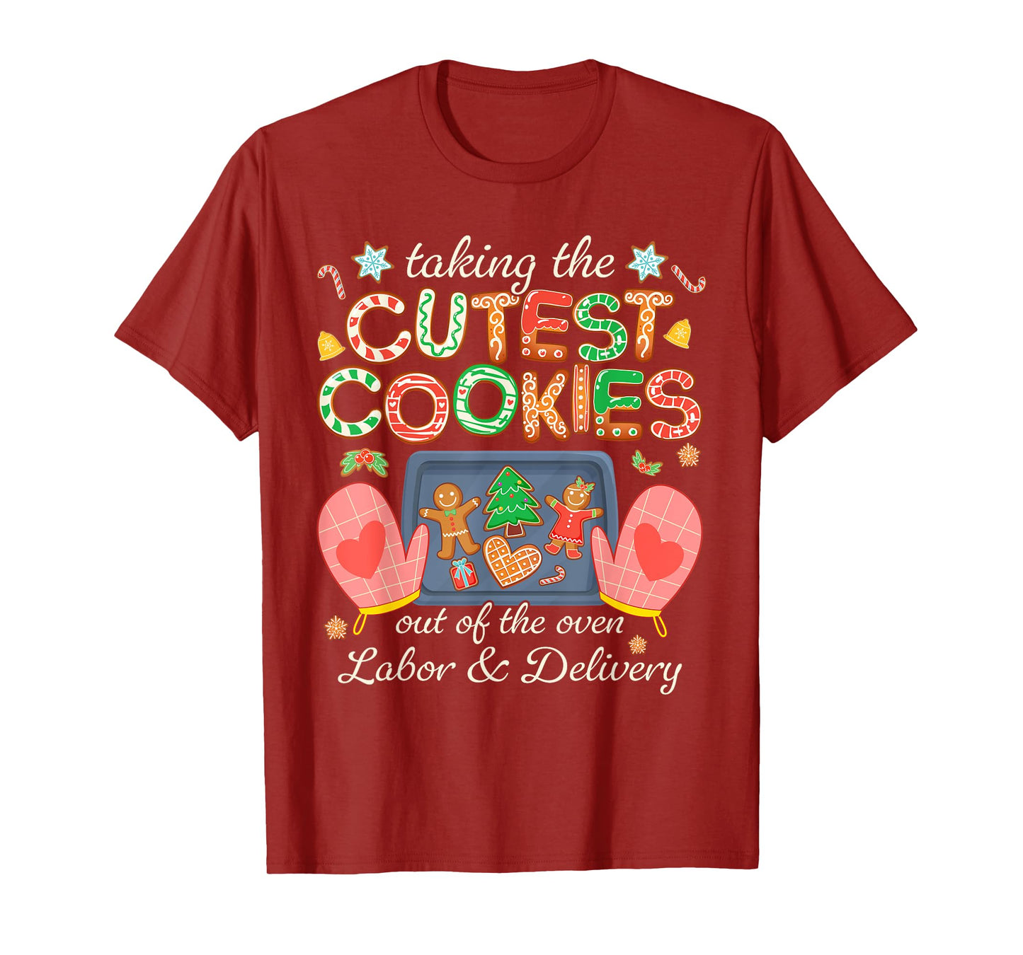 L&D Xmas Taking The Cutest Cookies Out Of The Oven Unisex Winter Black Small Cartoon Holiday Festive T-Shirt
