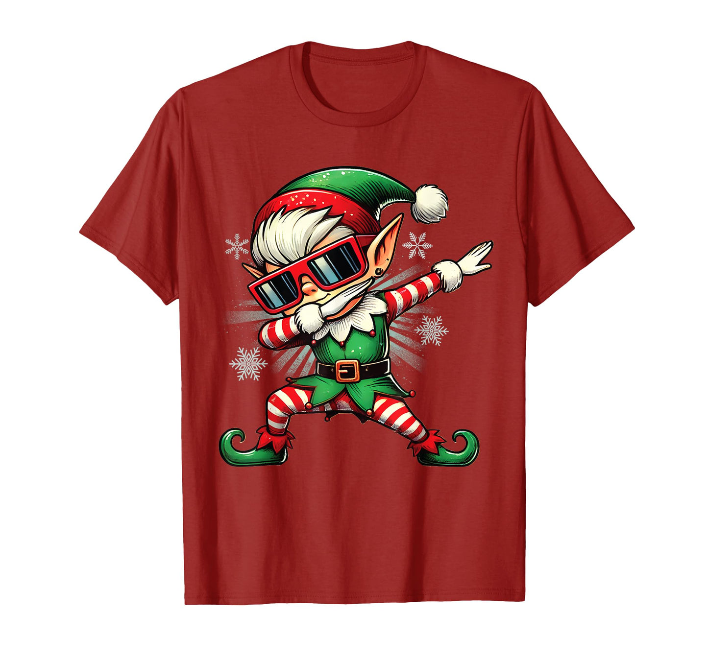 Cool Elf Dabbing Through The Snow Funny Christmas Boys Kids T-Shirt