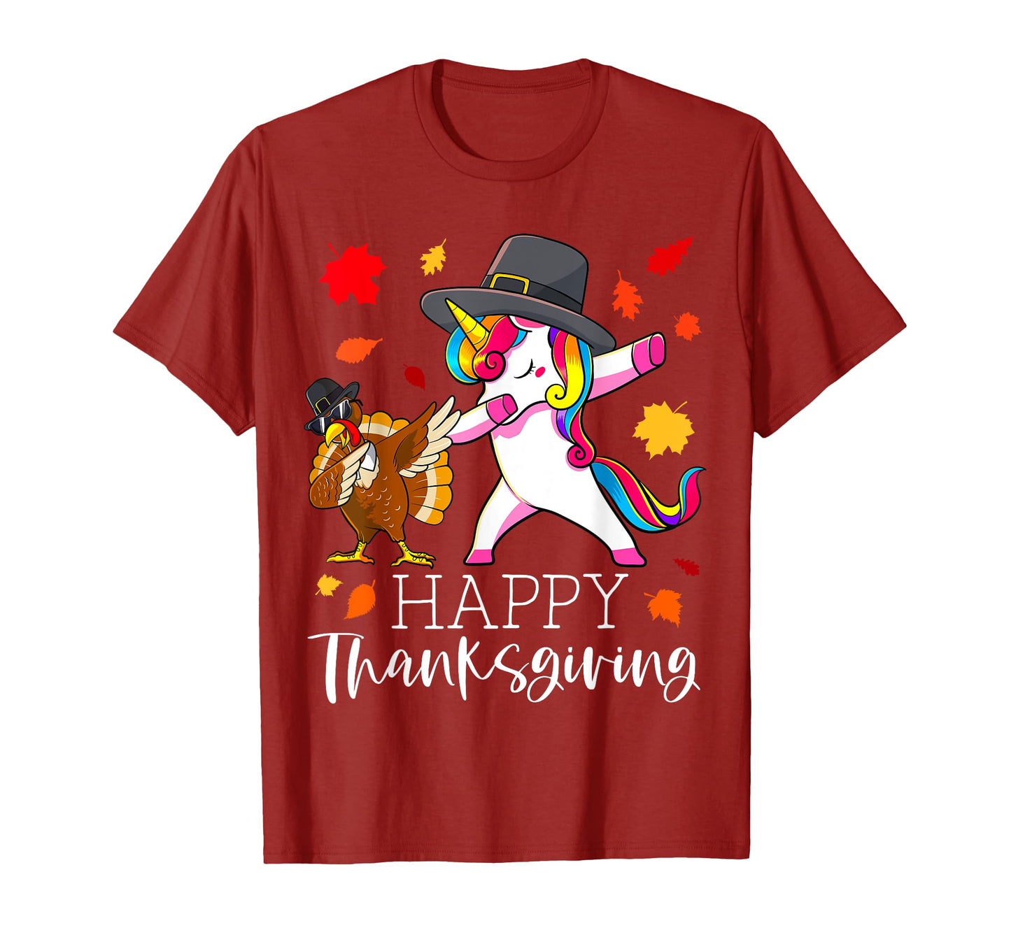 Thanksgiving Unicorn Girls Cute Dabbing Turkey Pilgrim Girl T-Shirt
