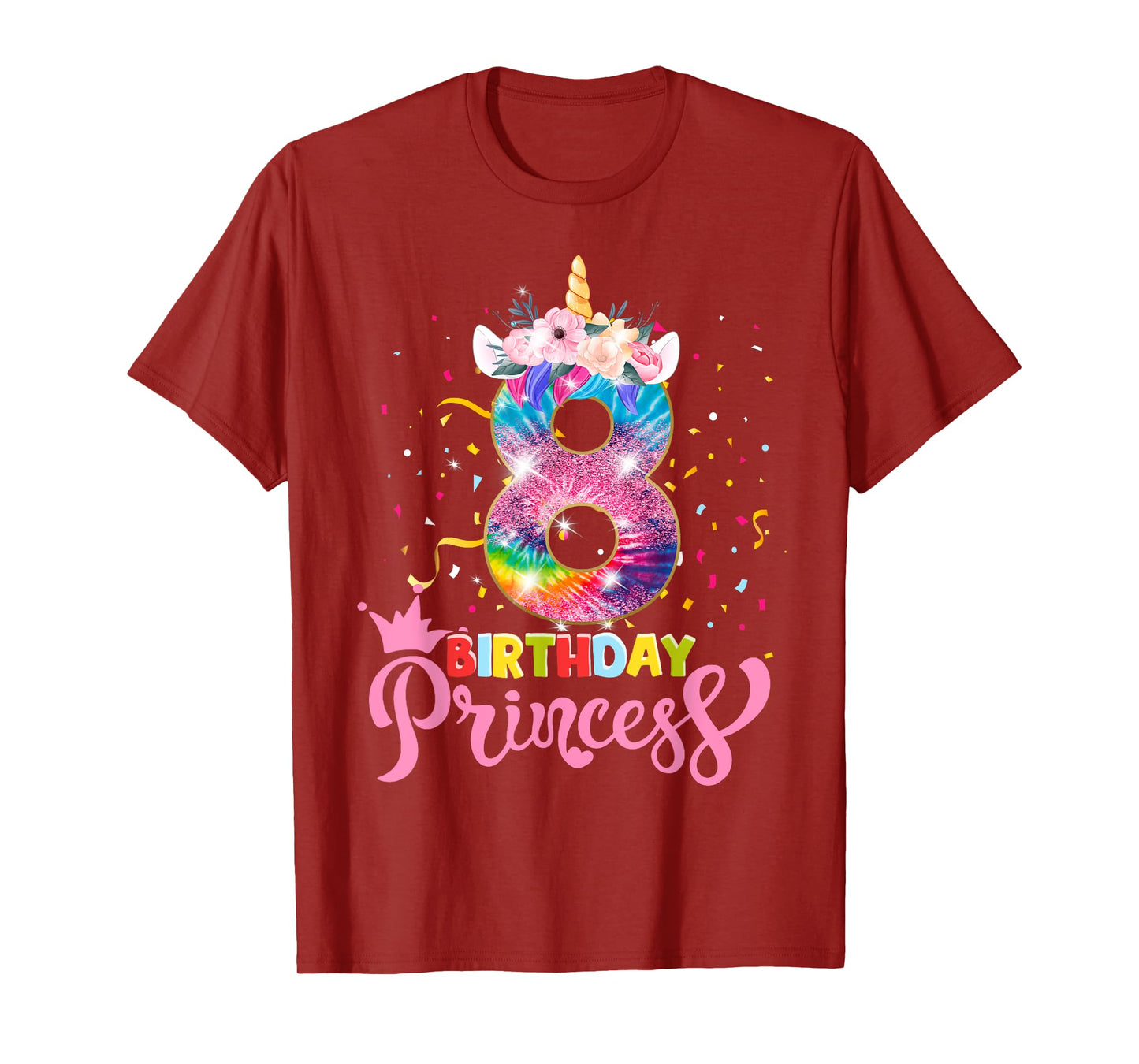 8th Birthday Unicorn Princess 8 Year Old Party Girls T-Shirt