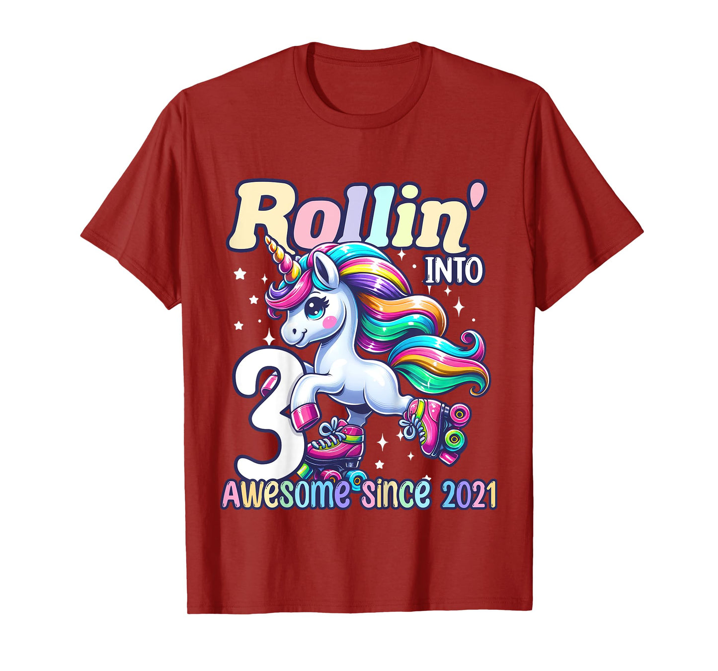 Unicorn 3rd Birthday 3 Year Old Roller Skate Party Girls T-Shirt