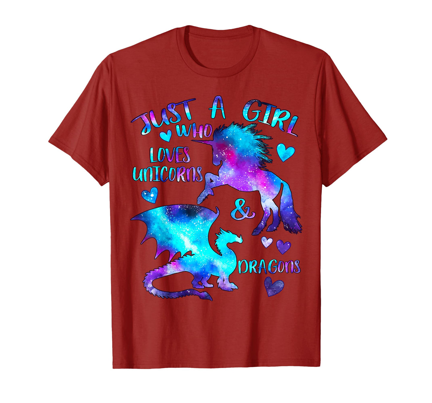 Just a Girl Who Loves Dragons and Unicorns Fantasy Themed T-Shirt