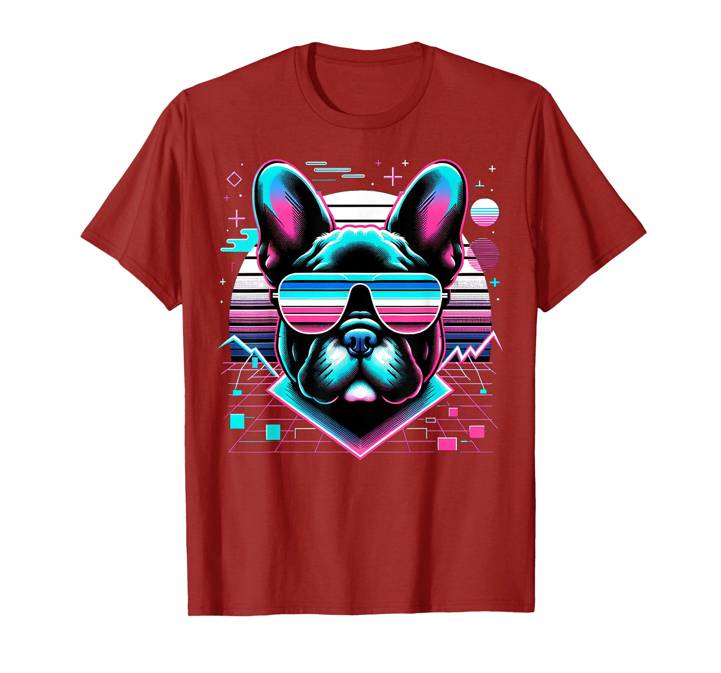 Cool Frenchie 80s Retrowave 90s Vaporwave French Bulldog Men Women Kids T-Shirt