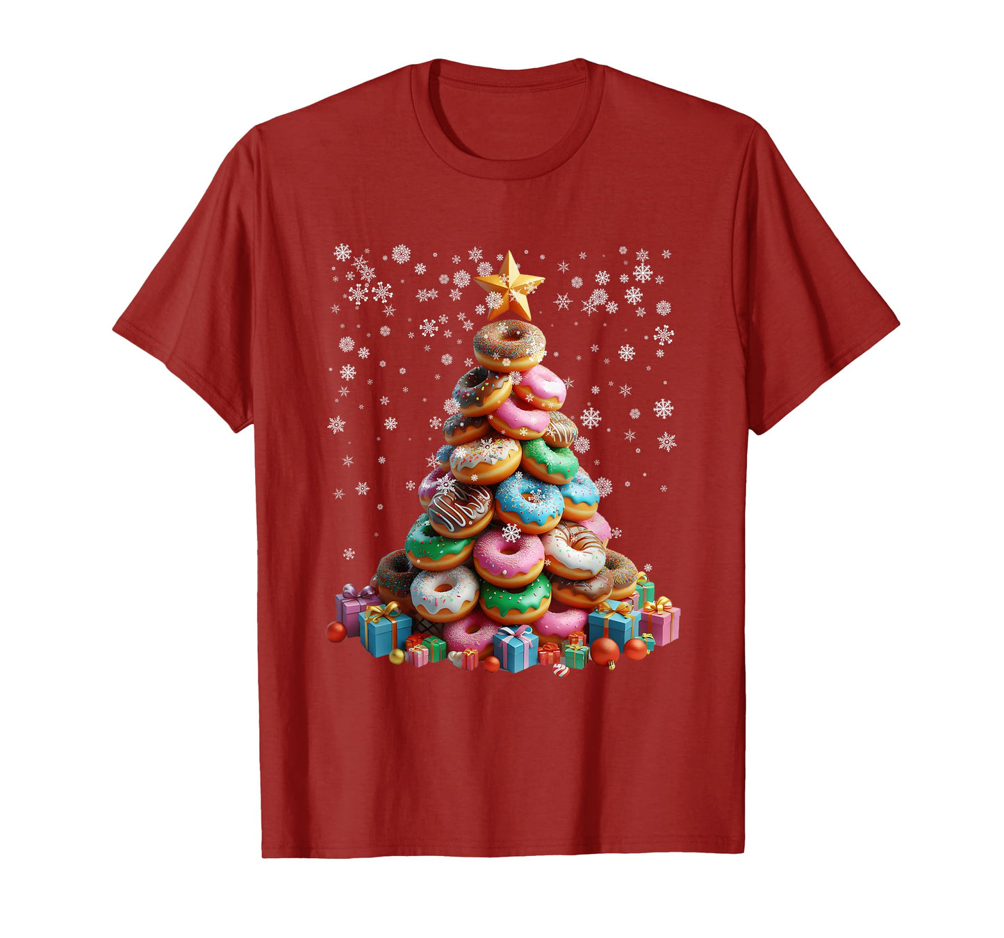 Funny Donuts Christmas Tree Lights Xmas Pjs Sweet Cake T-Shirt