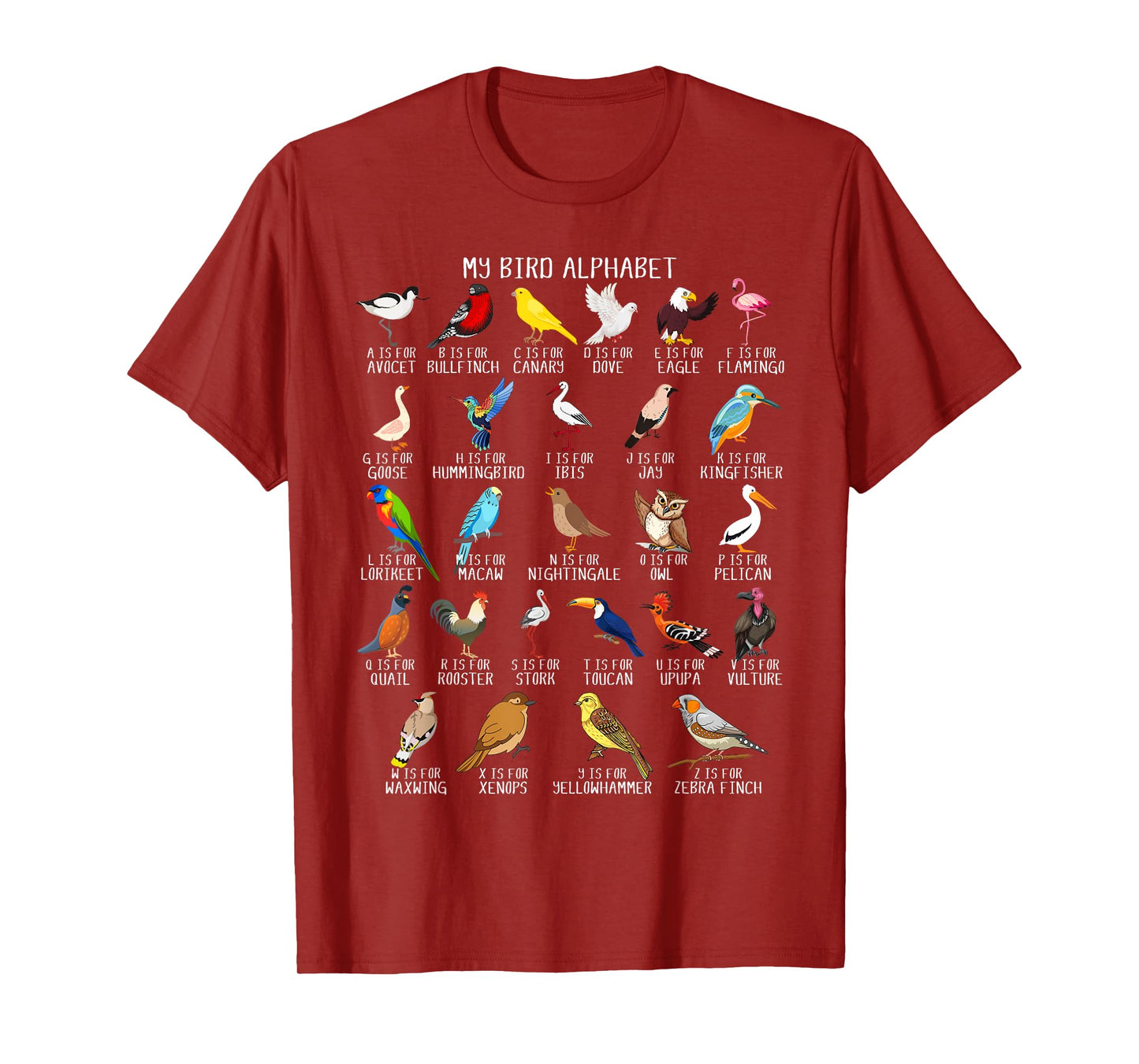 Types Of Birds Alphabet A-Z ABC Bird T-Shirt
