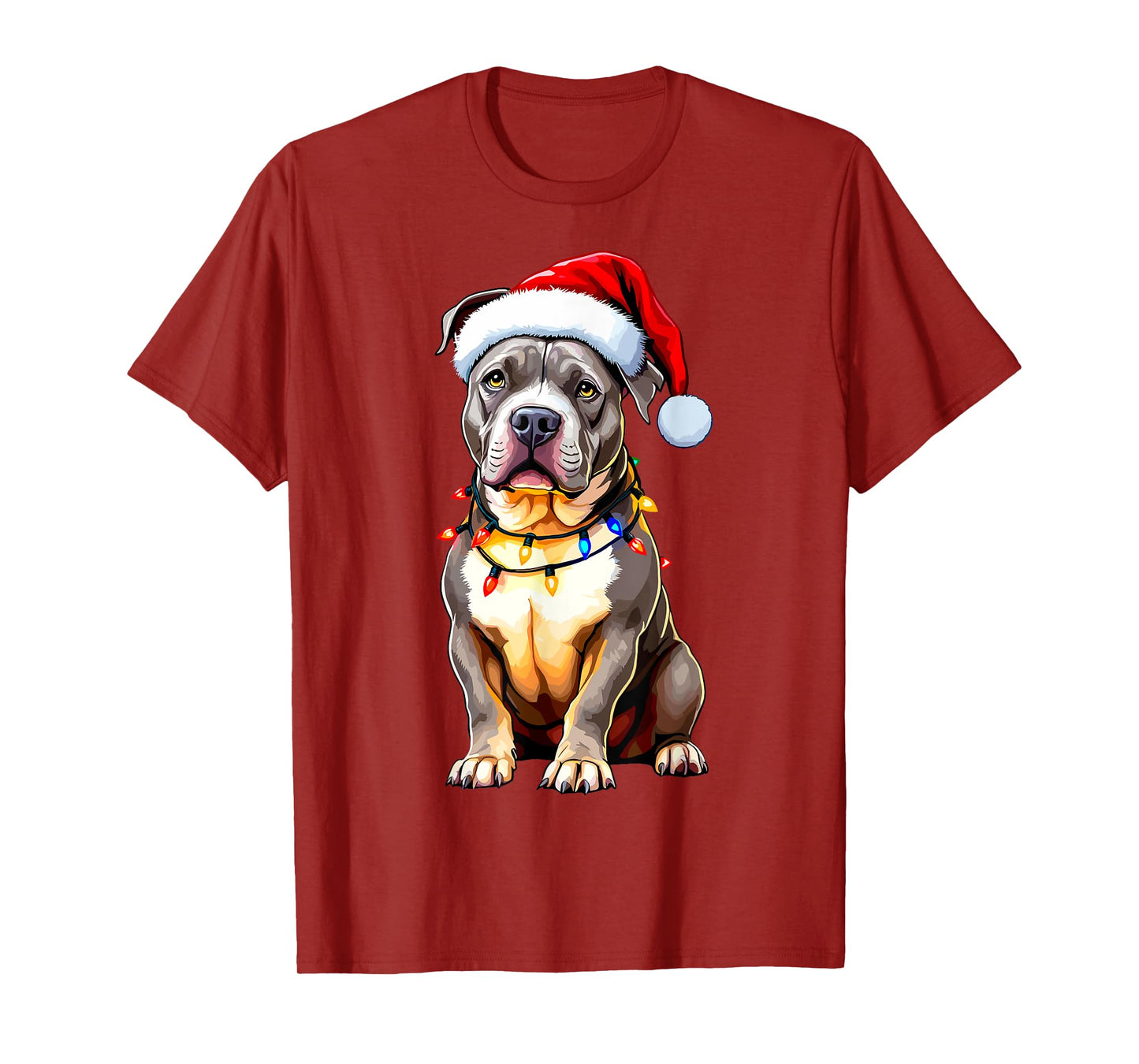 Funny Pitbull Pittie Santa Dog Lover Xmas Christmas Lights T-Shirt for Men Women Kids