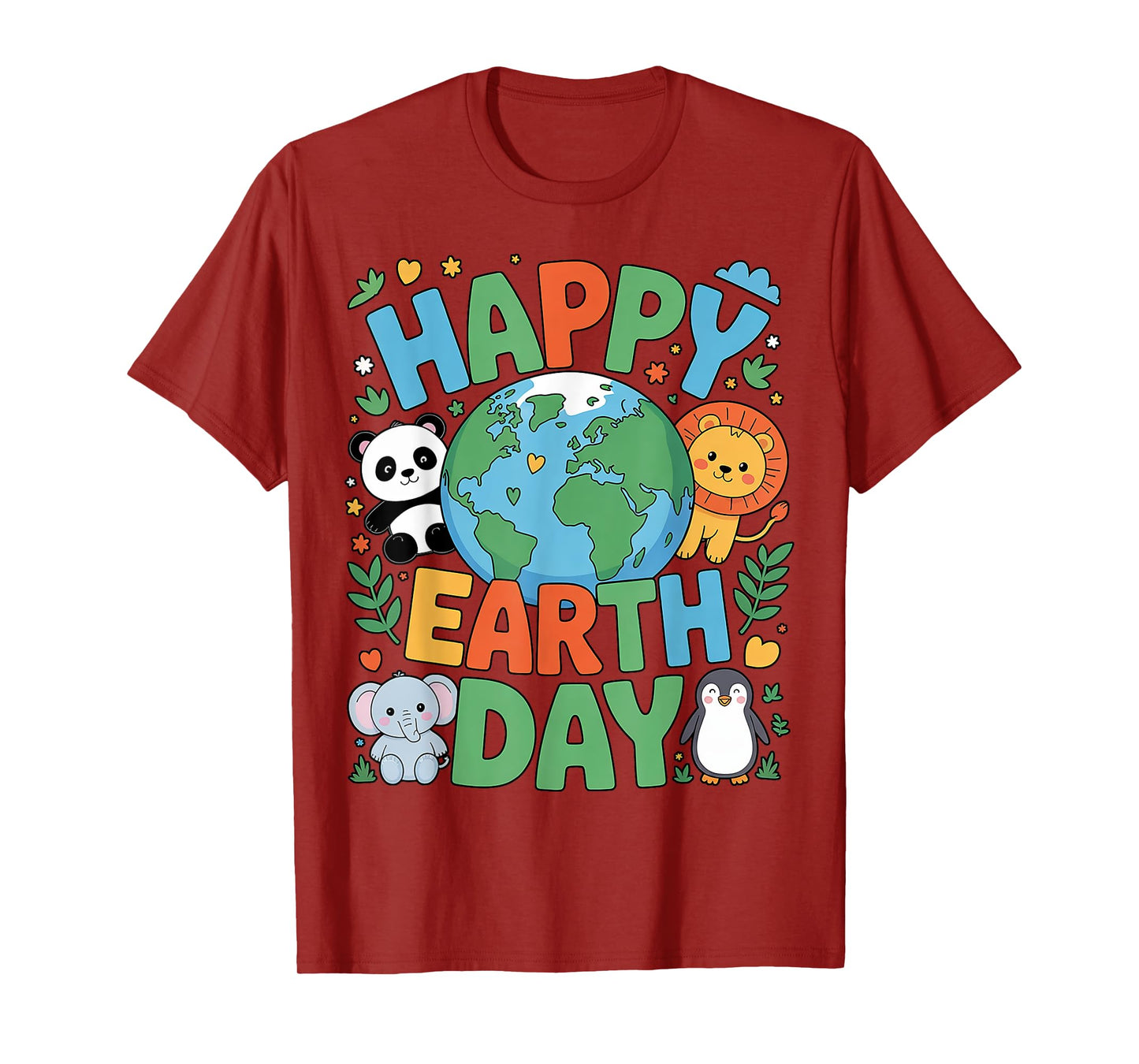 Smiling Earth Surrounded by Baby Animals Happy Earth Day T-Shirt