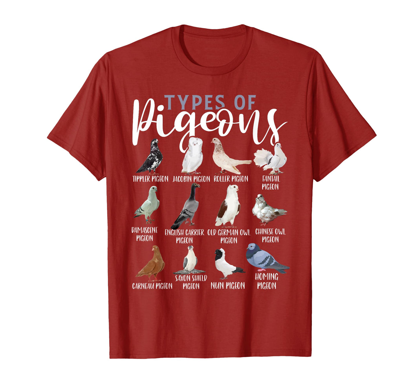 Types of Pigeons Shirt Bird Lover Homing Pigeon Racing T-Shirt