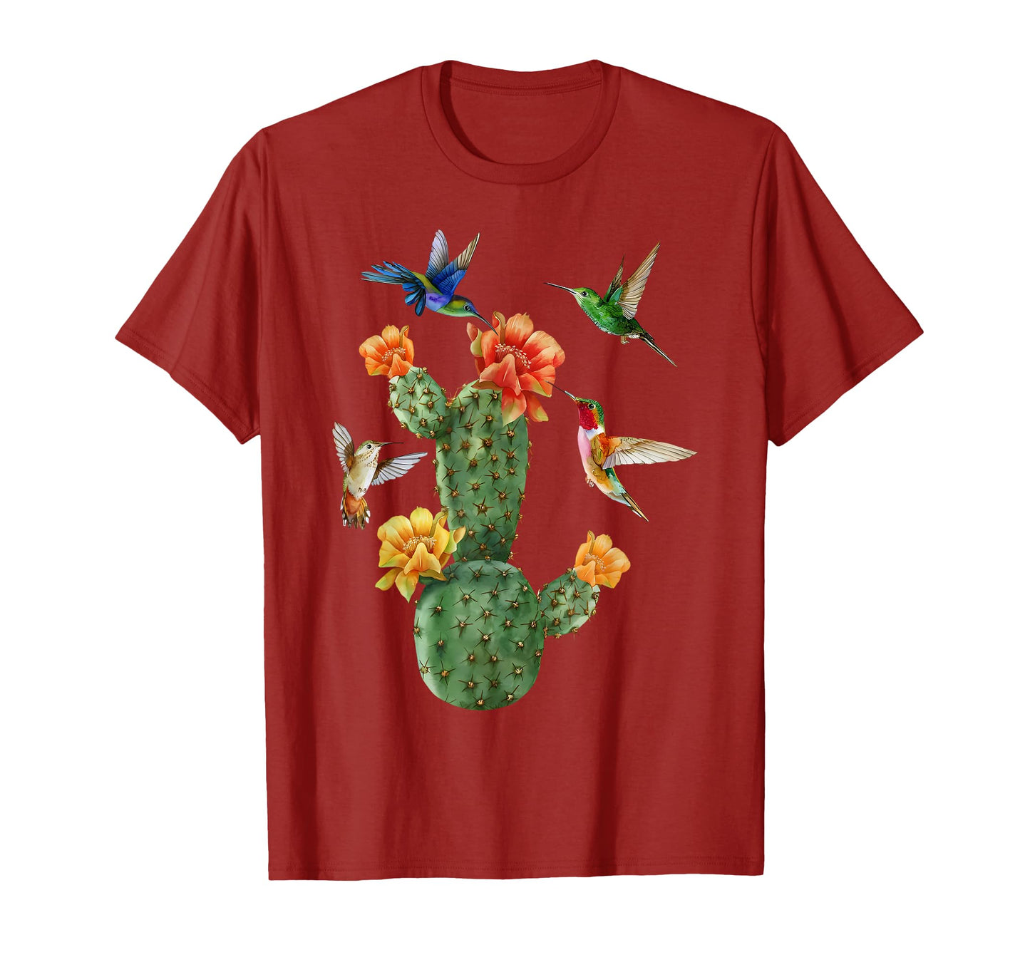 Watercolor Cacti Hummingbird Flower Botanical Gardener Women T-Shirt