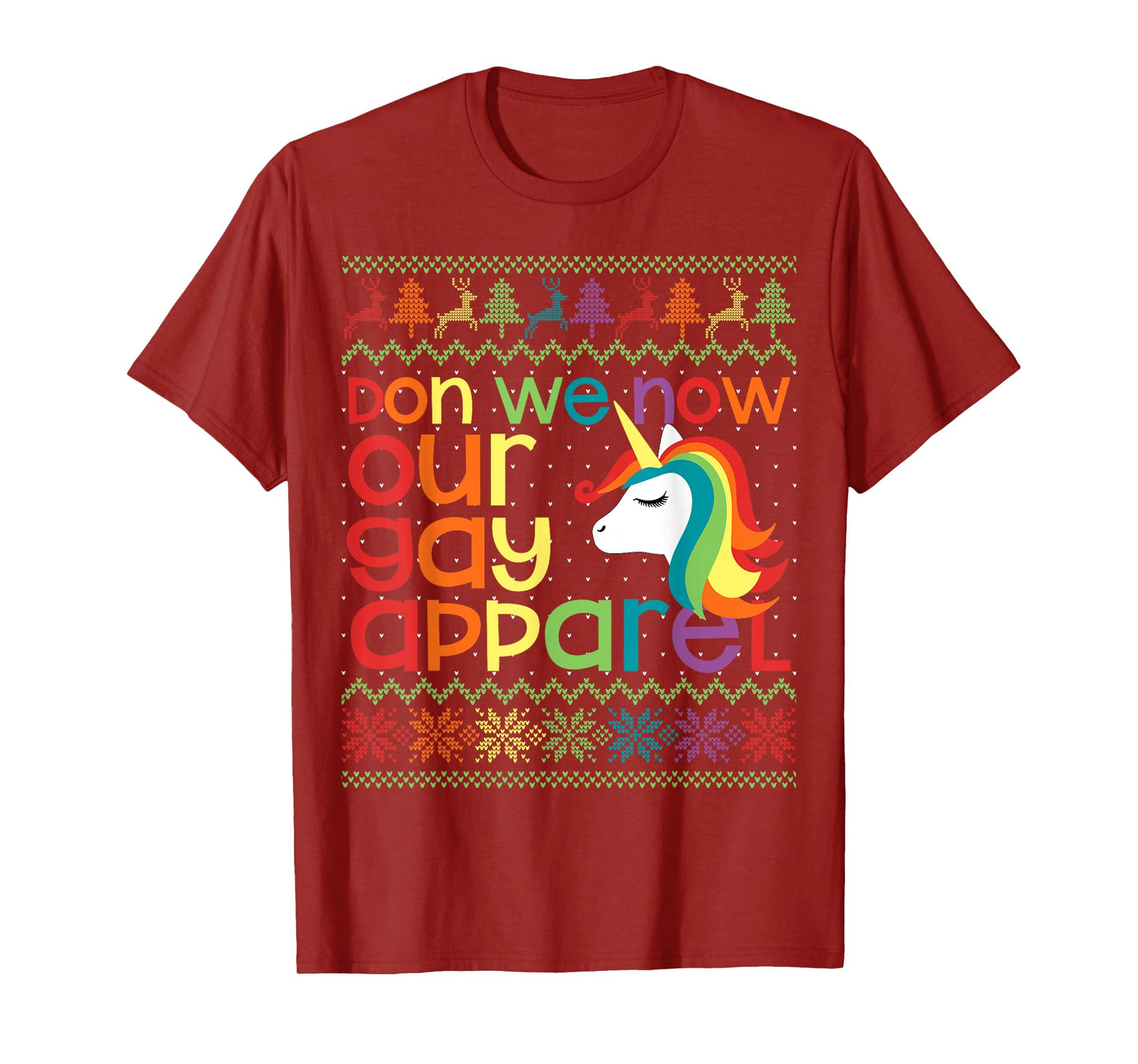 Gay Christmas Rainbow Unicorn Don We Now Our Gay Apparel T-Shirt