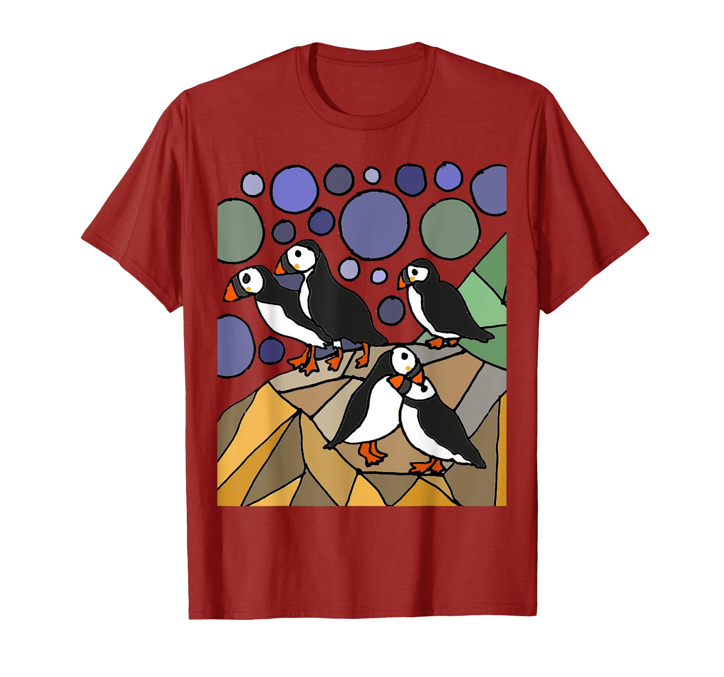 Smileteesbirdsa Funny Puffin Birds on Rocks Art T-Shirt