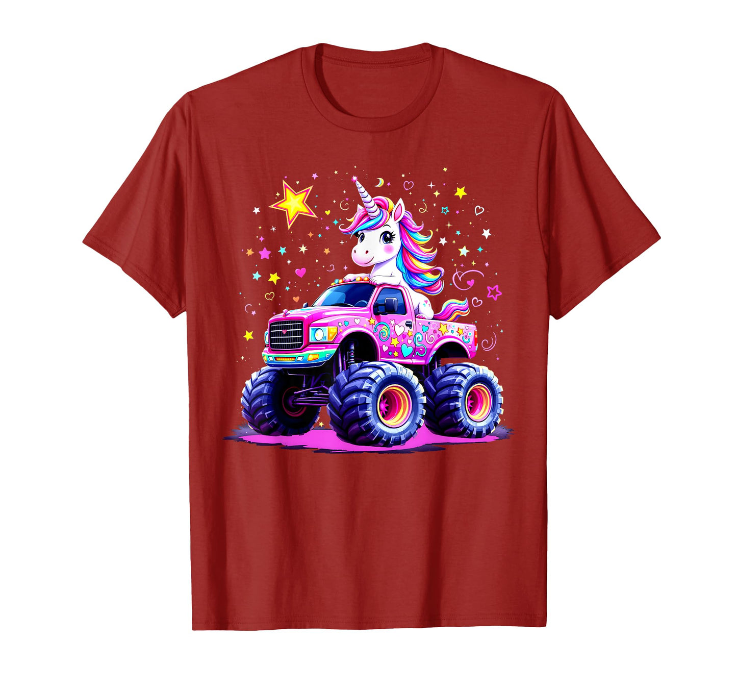 Funny Cute Unicorn Riding A Pink Monster Truck T-Shirt