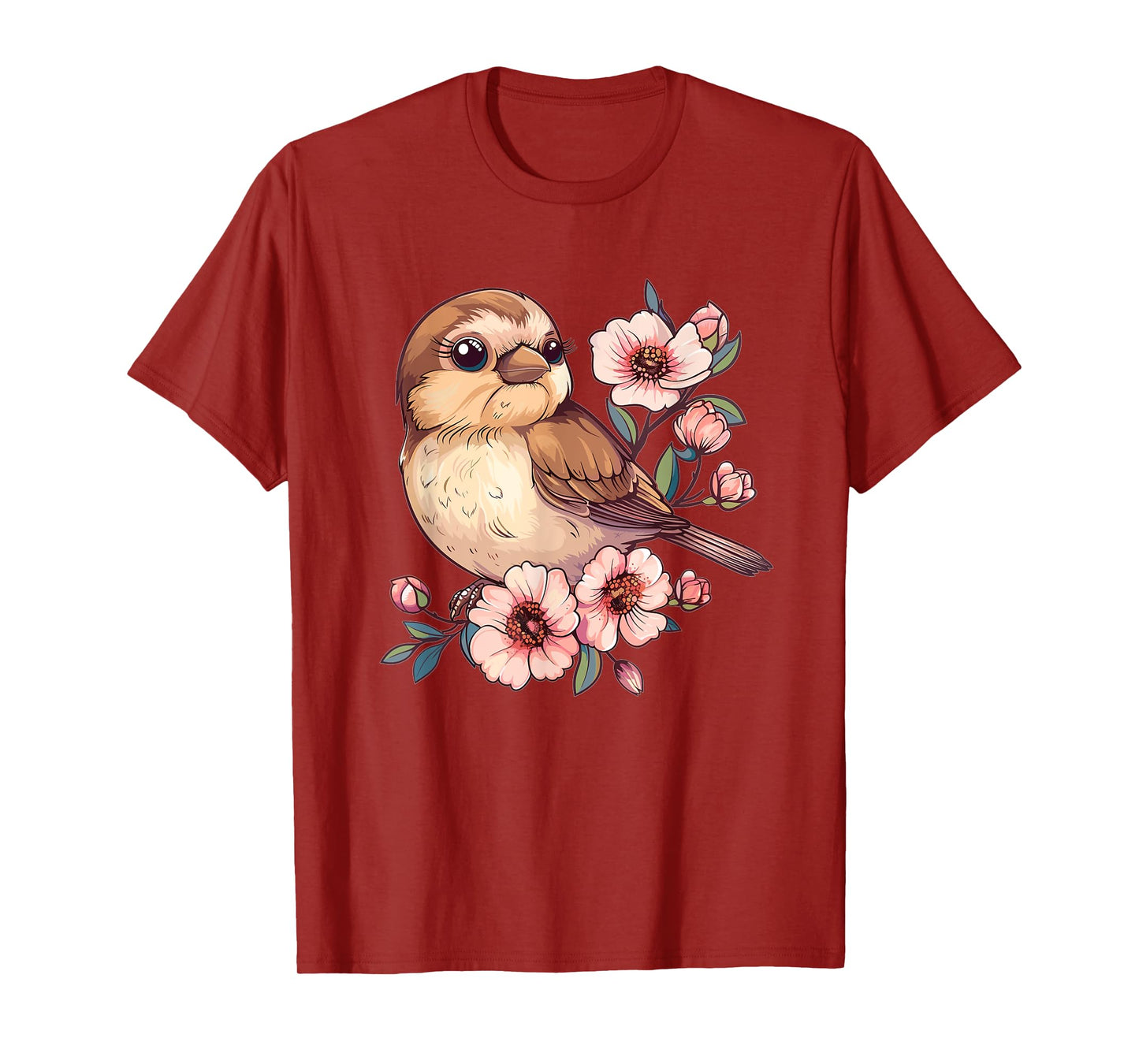 Cute Sparrow With Flowers I Sparrow T-Shirt