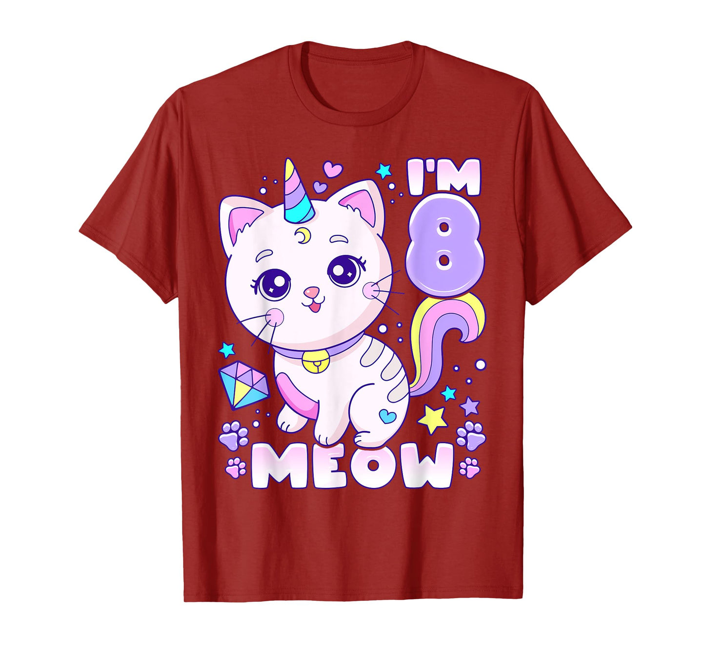 Birthday girl 8 years old, cat, unicorn, 8th birthday T-Shirt