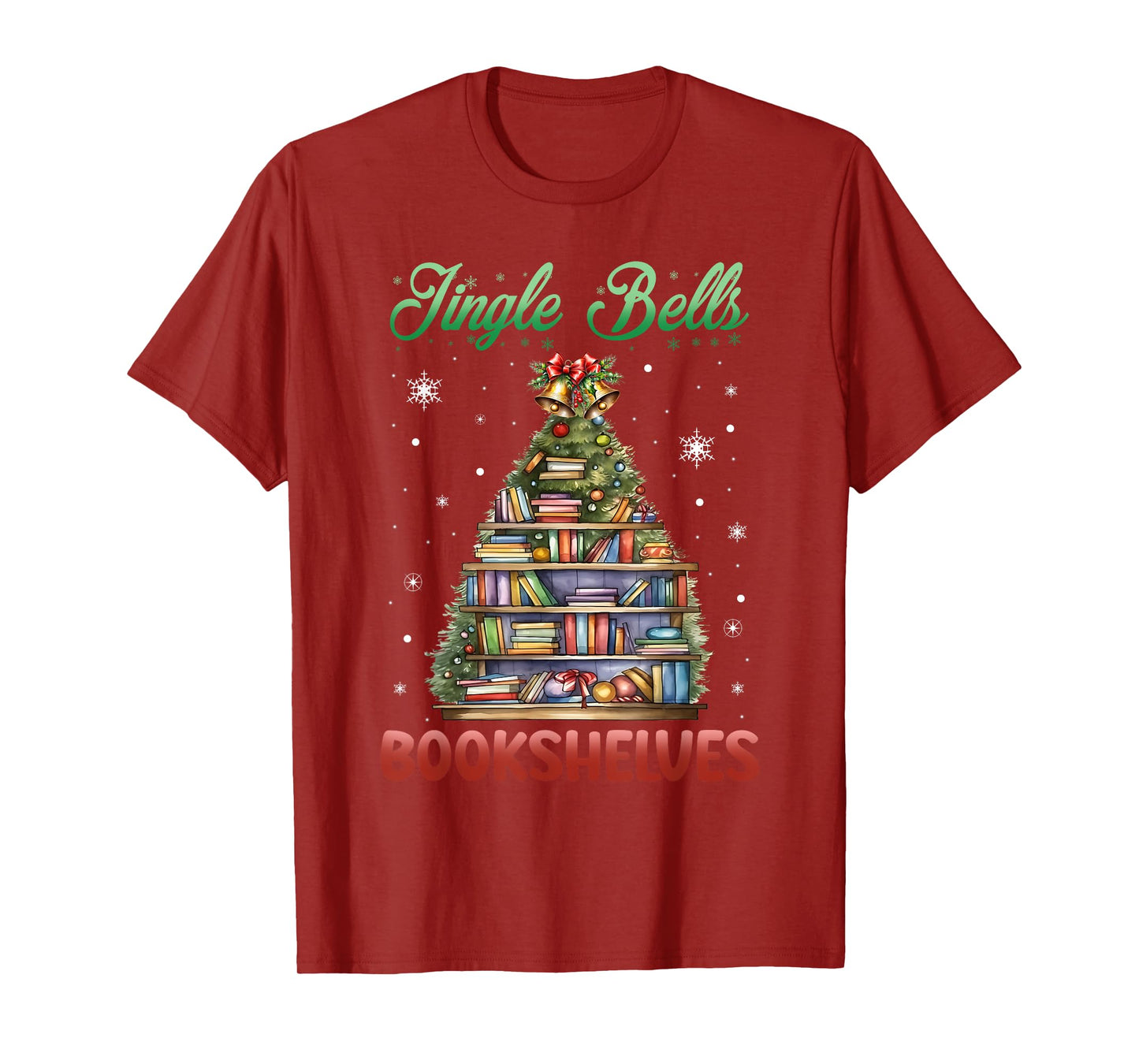 Jingle Bells Bookshelves Christmas Bookworm Librarian T-Shirt