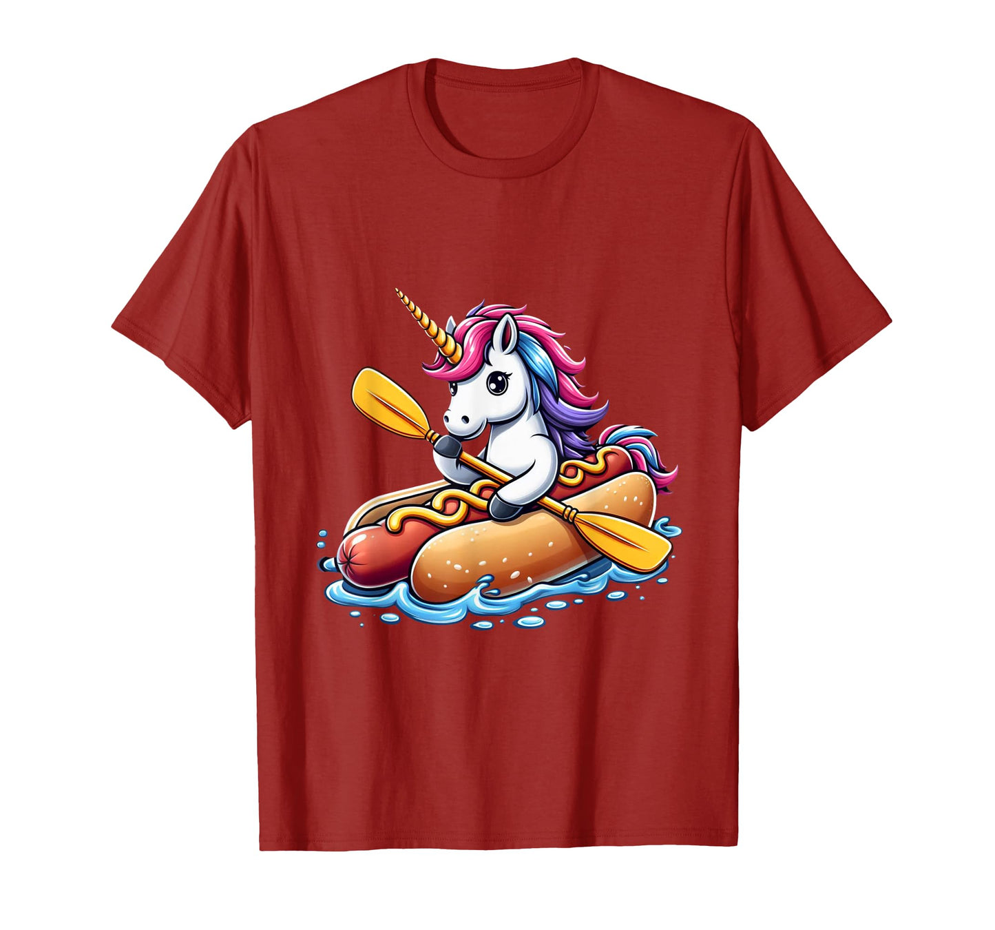 Unicorn Riding Hot Dog Boys Girls Women Kids Teens Rainbow T-Shirt