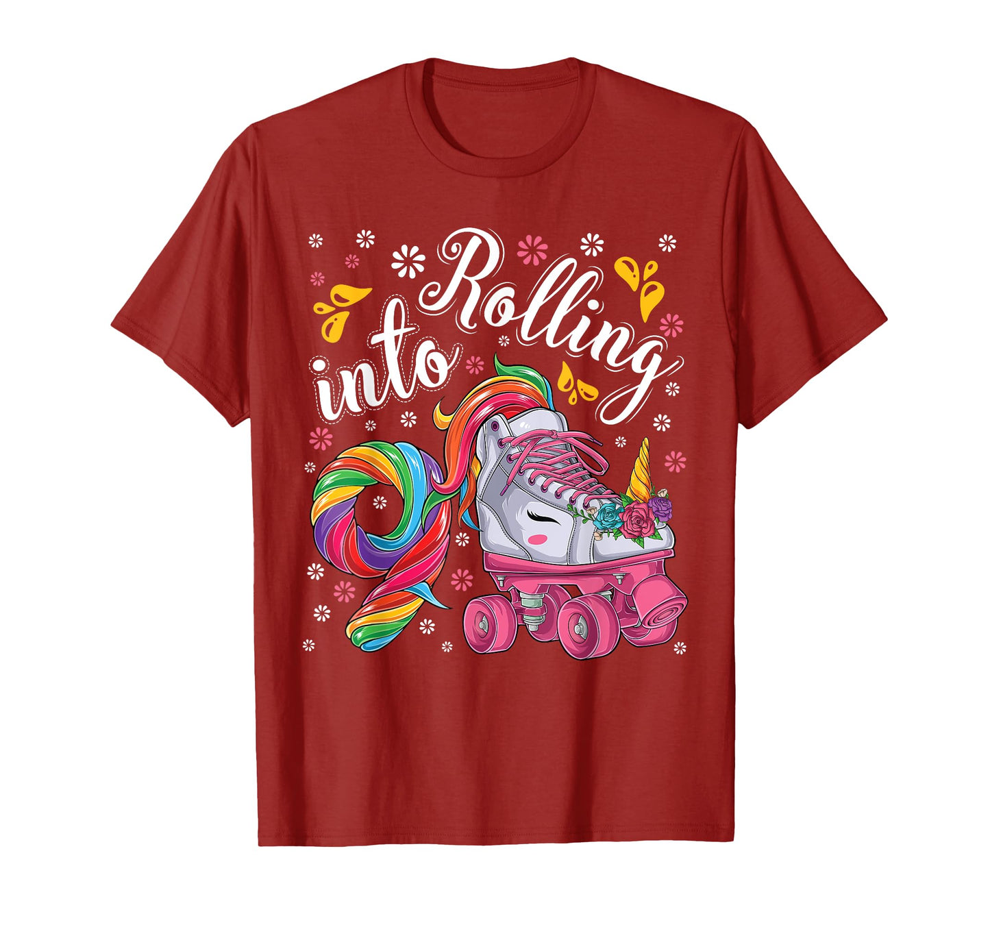 Roller Girl 9 year old Unicorn Rolling skate 9th birthday T-Shirt