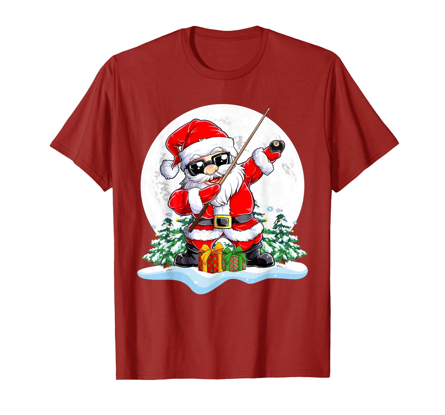 Dabbing Santa Sunglasses Playing Billiard Christmas Player T-Shirt