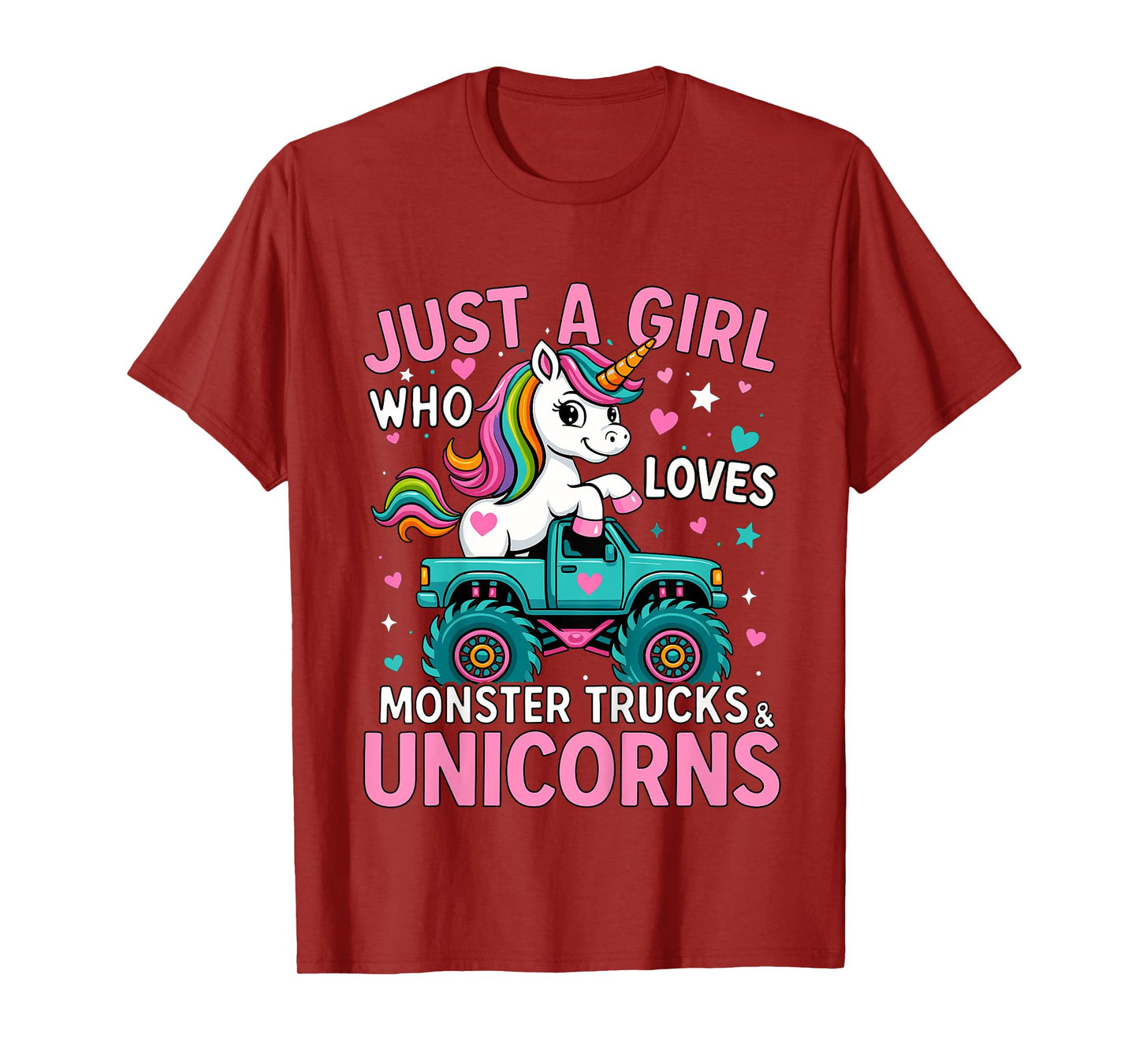 Kids Just a Girl Who Loves Monster Trucks and Unicorns T-Shirt
