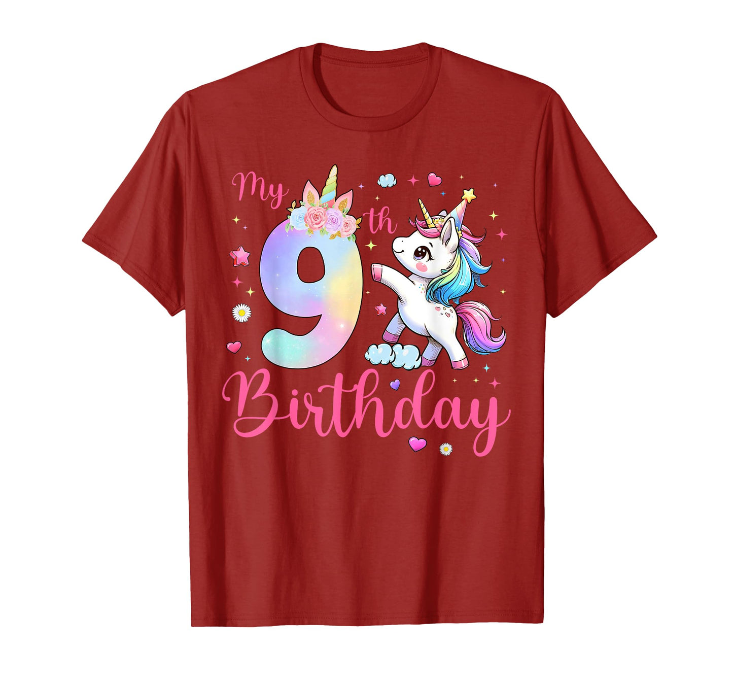 Cute Unicorn 9 Years Old My 9th Birthday Unicorn Girl Kids T-Shirt