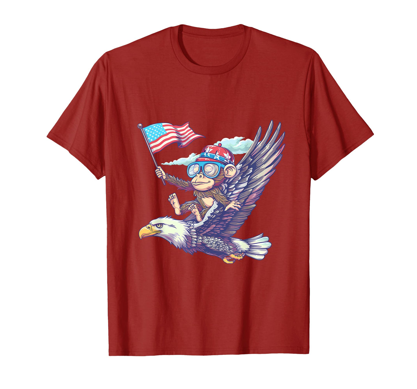 Funny Monkey Bald Eagle American Flag USA Fourth Of July T-Shirt