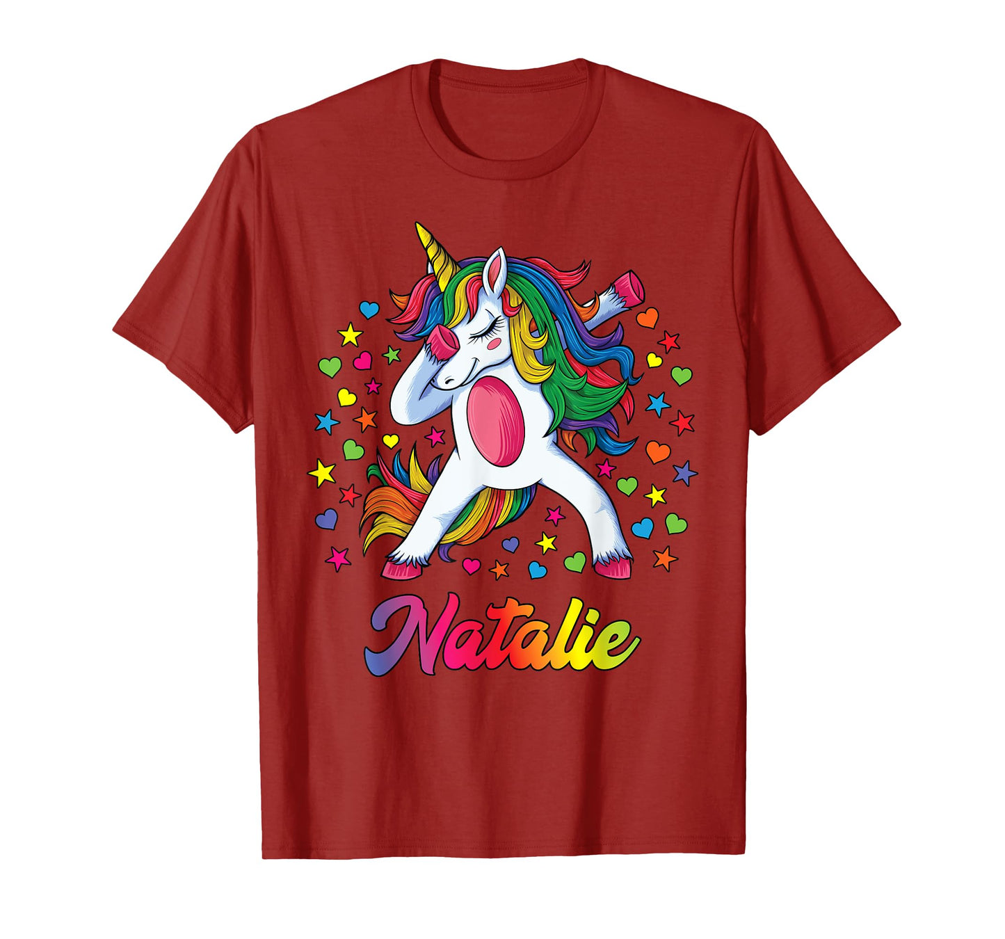 Natalie Dabbing Unicorn Rainbow Personalized Name Custom T-Shirt