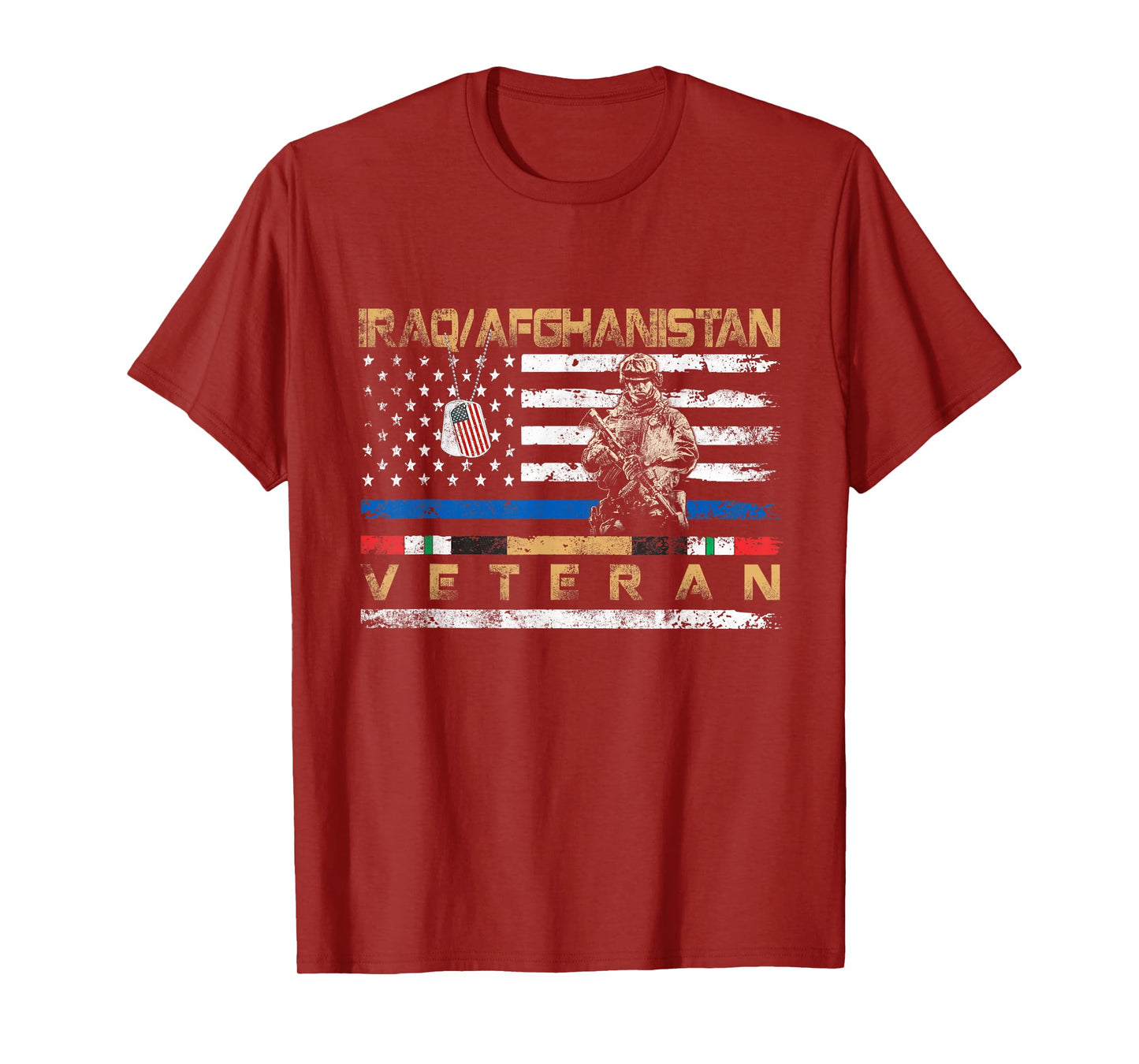 Iraq Afghanistan Veteran T-Shirt Vintage Flag Patriotic Mens T-Shirt