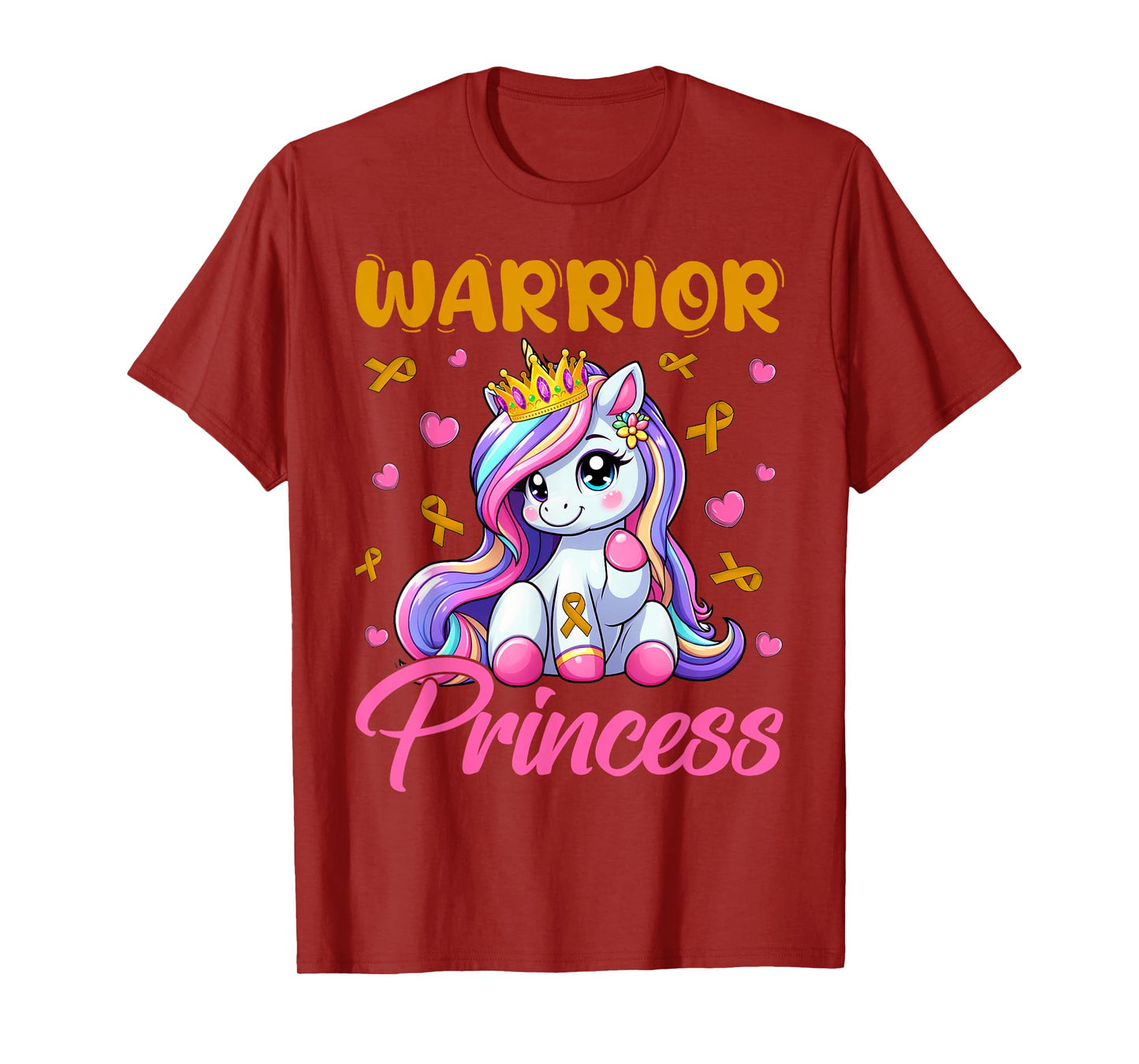 Childhood Cancer Awareness Warrior Princess Unicorn Girls T-Shirt