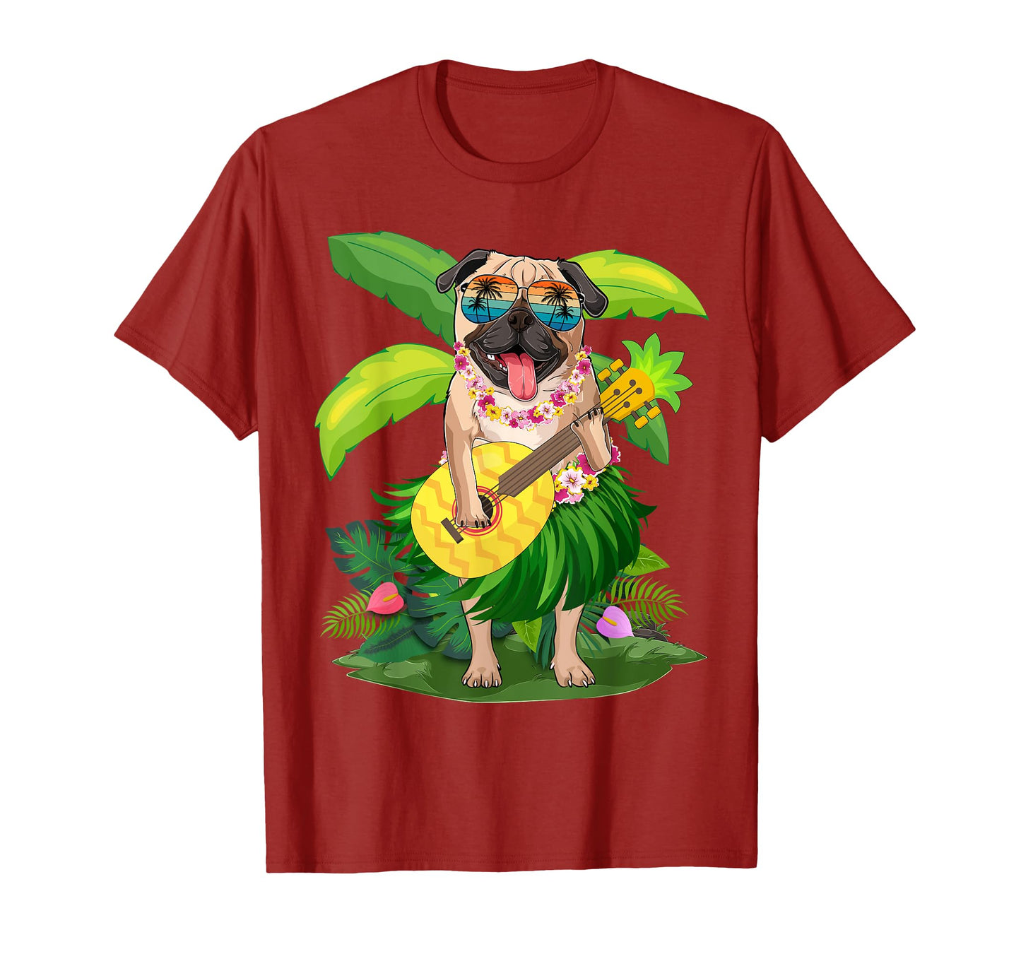 Hawaiian Pug Dog & Pineapple Ukulele Summer Vacation T-Shirt