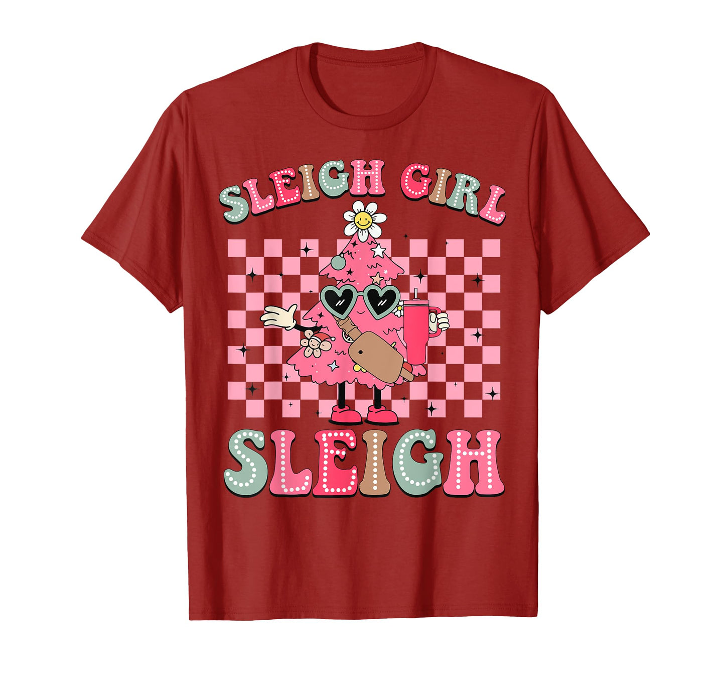 Sleigh Girl Sleigh Pink Christmas Tree Cake Belt Bag Xmas T-Shirt