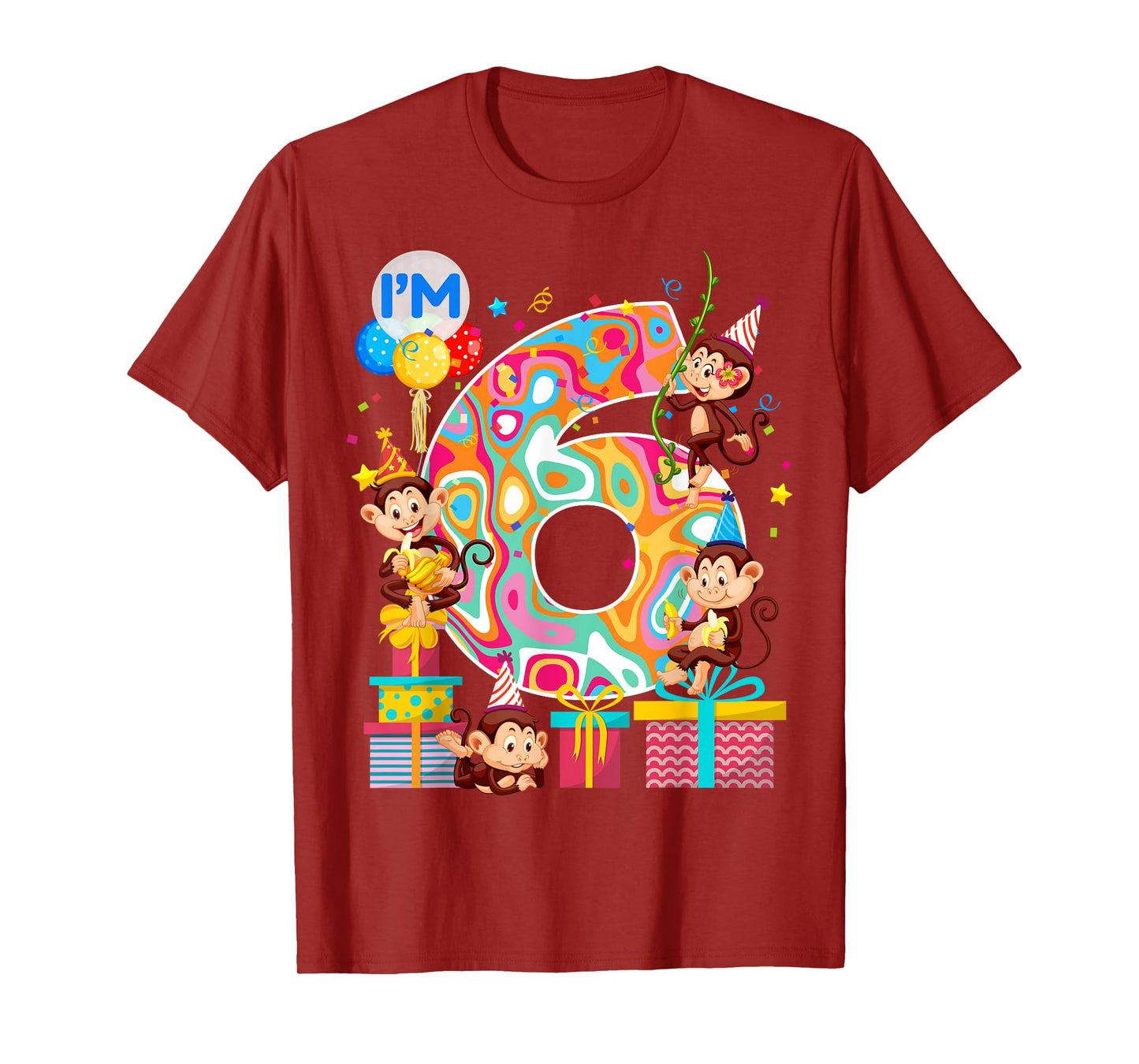 6th B-Day Monkey Birthday Zoo Animal 6 Year Old Funny T-Shirt