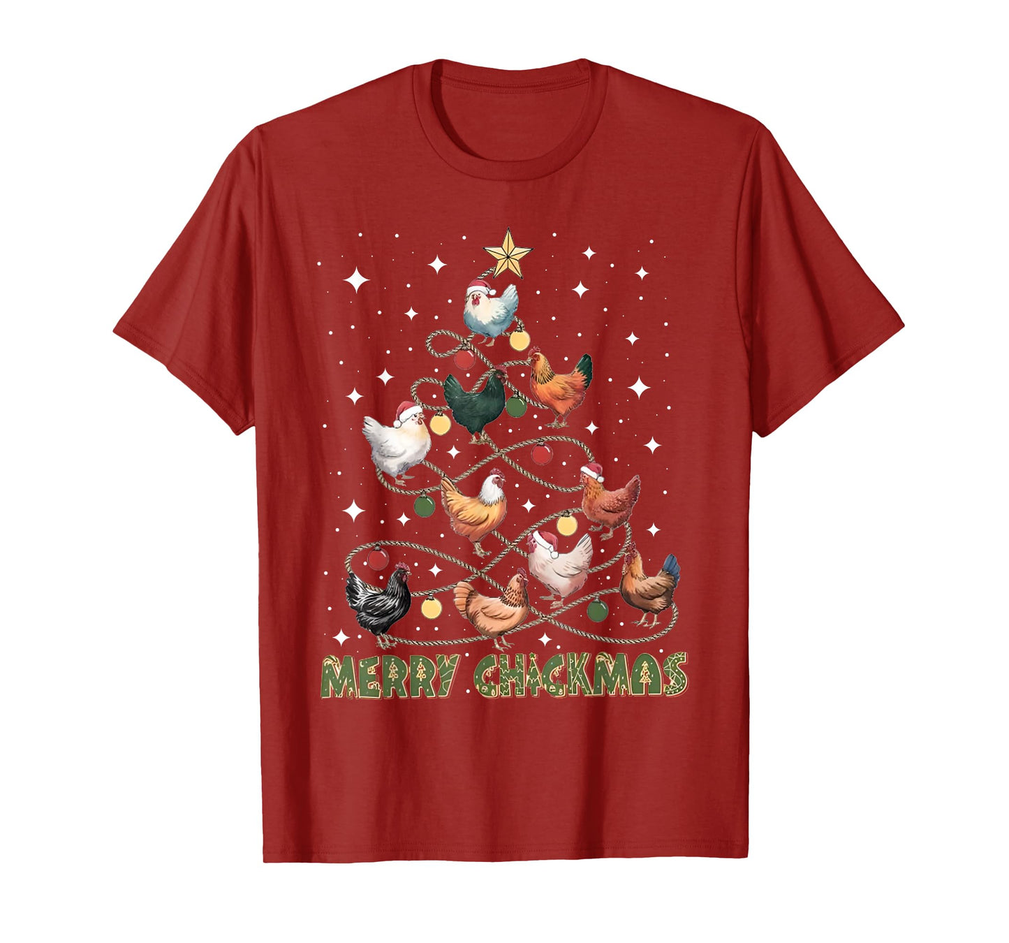 Merry Chickmas Chicken Christmas Tree Lights Farmer Gifts PJ T-Shirt