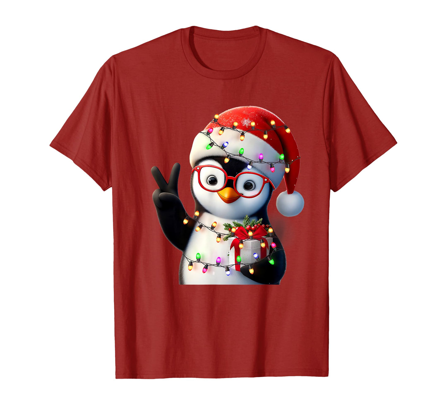 Peace Sign Hand Penguin Santa Christmas Penguin Pajamas T-Shirt